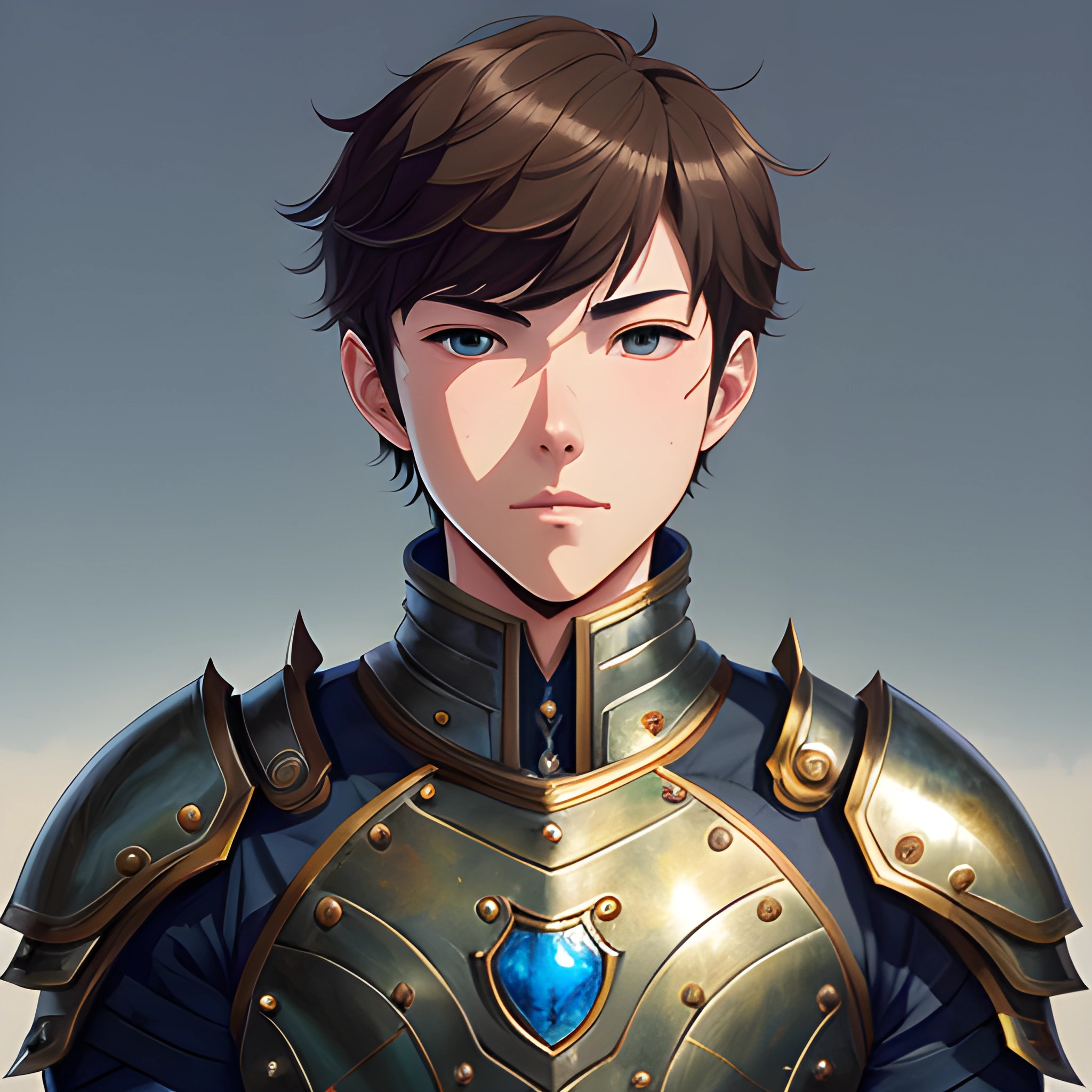 anime character with a blue eye and a gold armor