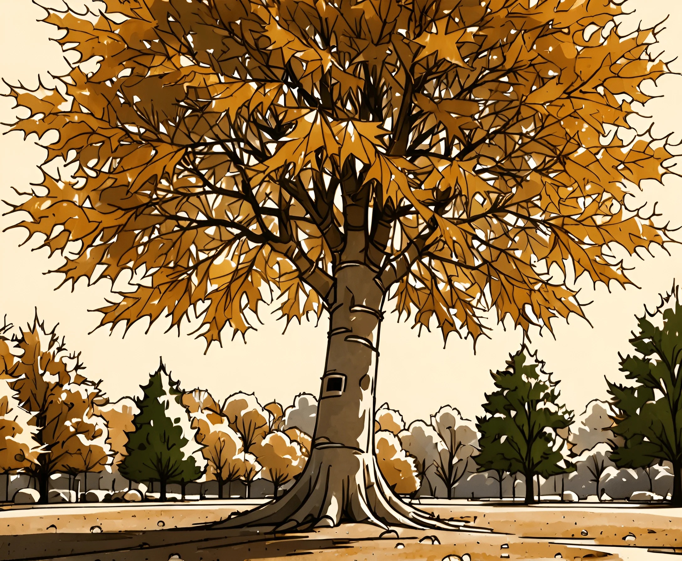 Ateume Tree Vibrant Autumn Tree in Park - Free Download - AI Scribbles