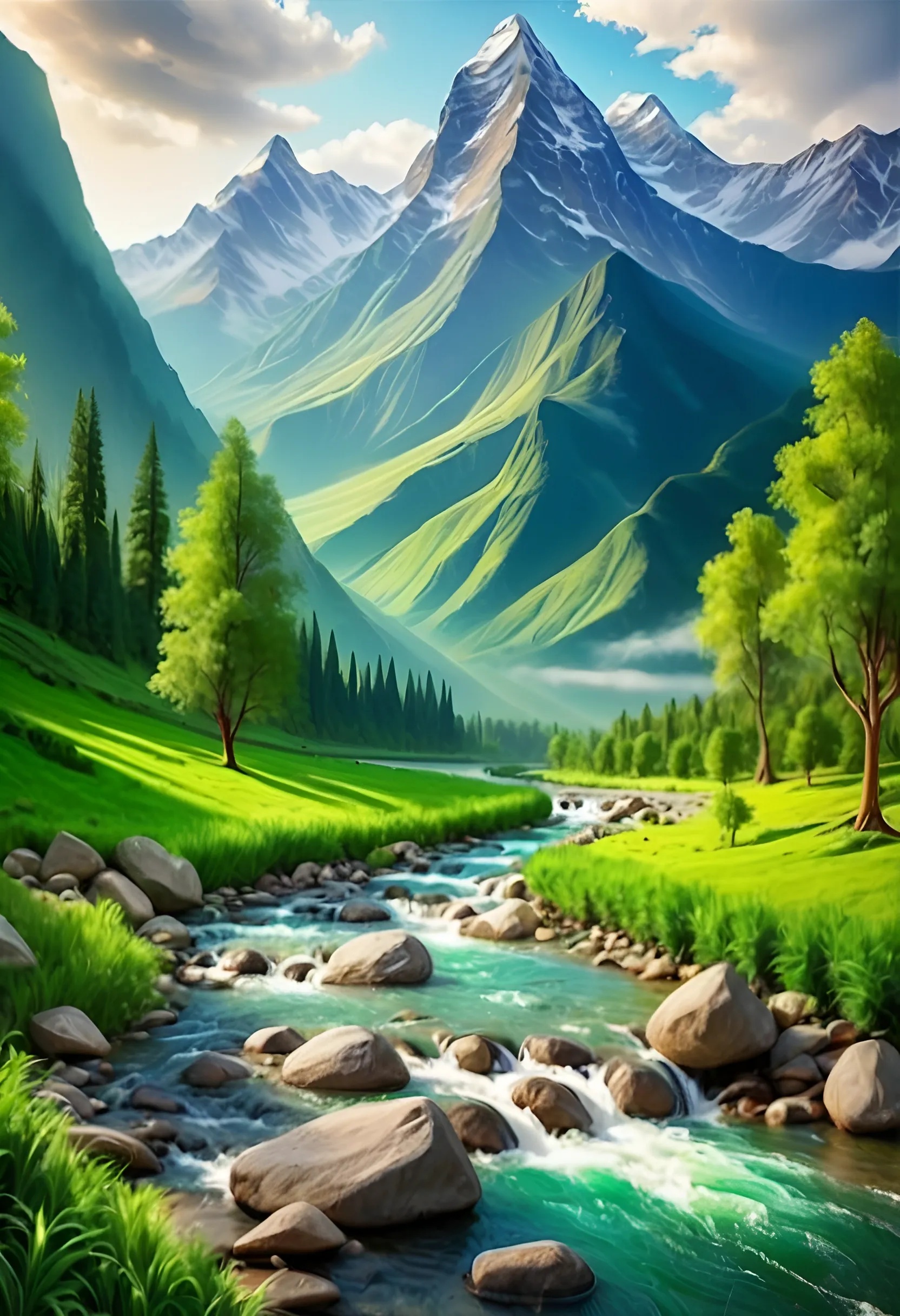 Serene Mountain Landscape with Flowing River - Free Download - AI Scribbles