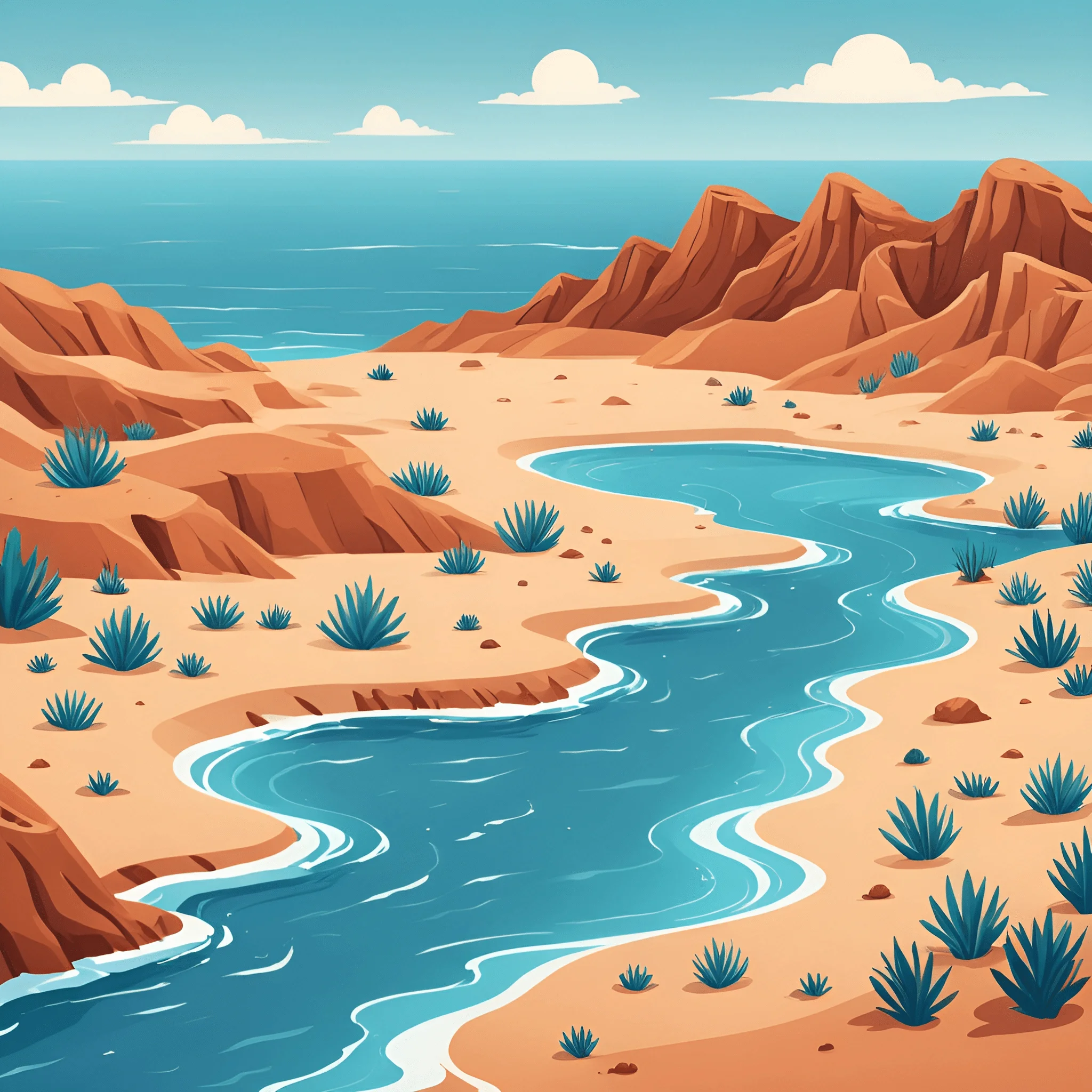 Stylized Desert Landscape with River - Free Download - AI Scribbles
