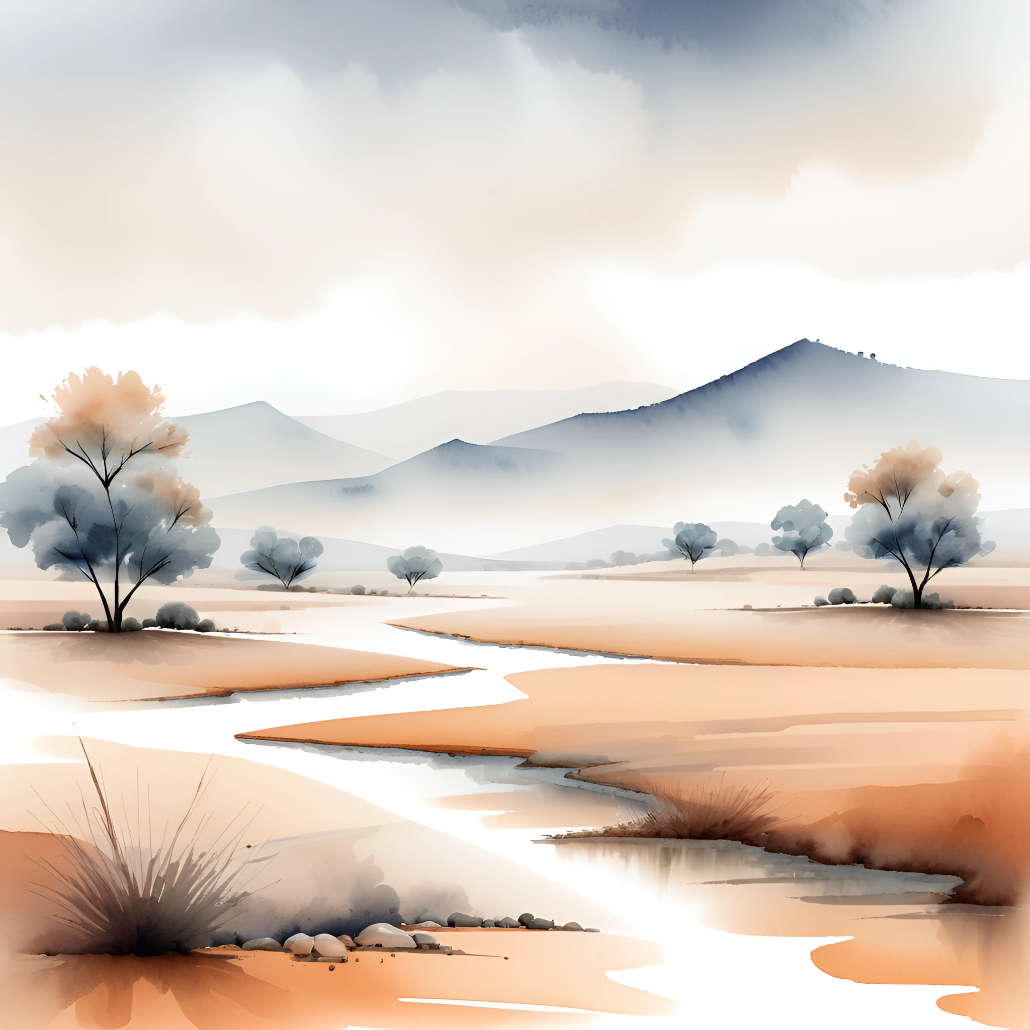 Serene Watercolor Landscape Painting - Free Download - AI Scribbles