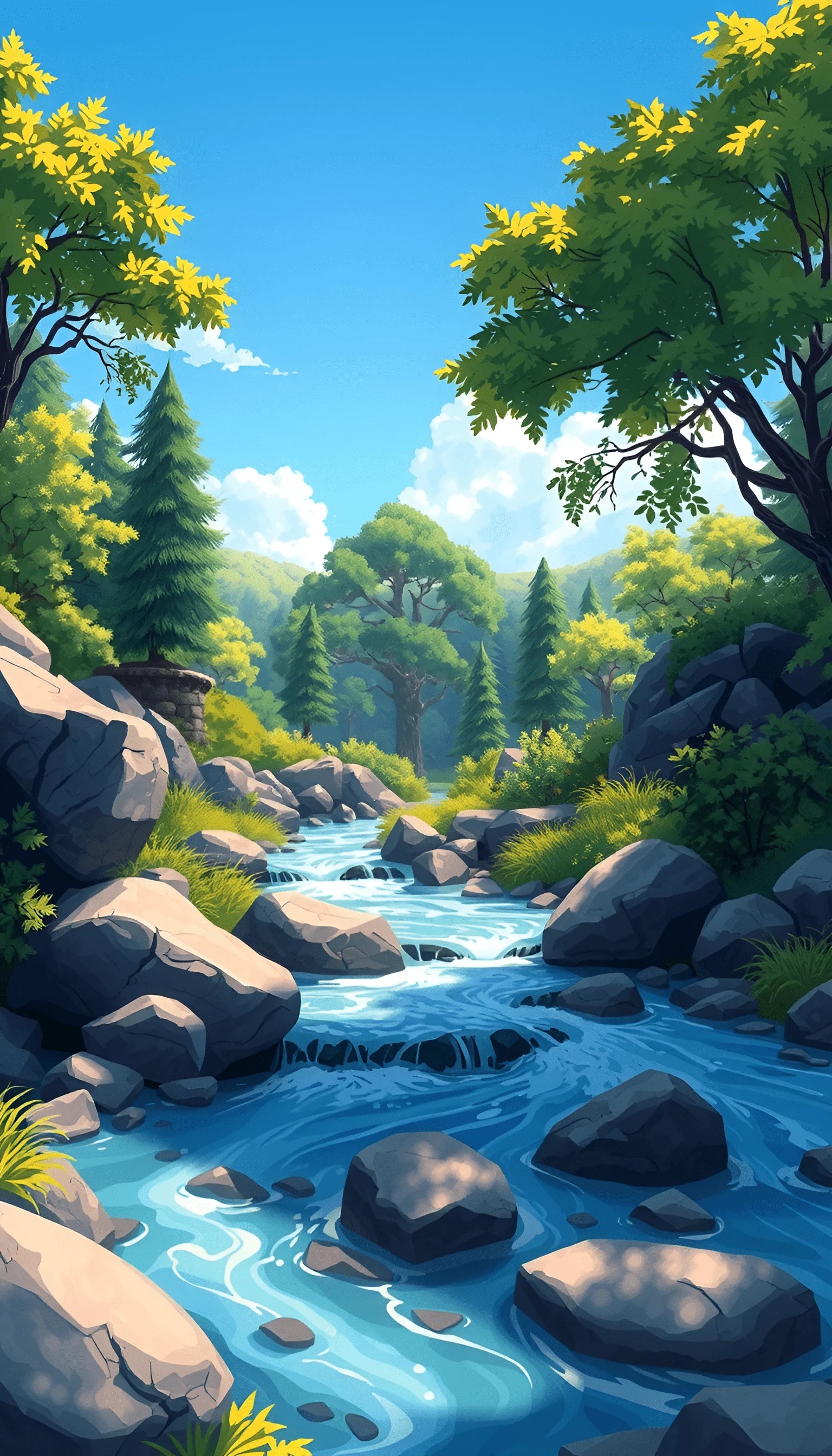 Animated Forest Stream Landscape - Free Download - AI Scribbles