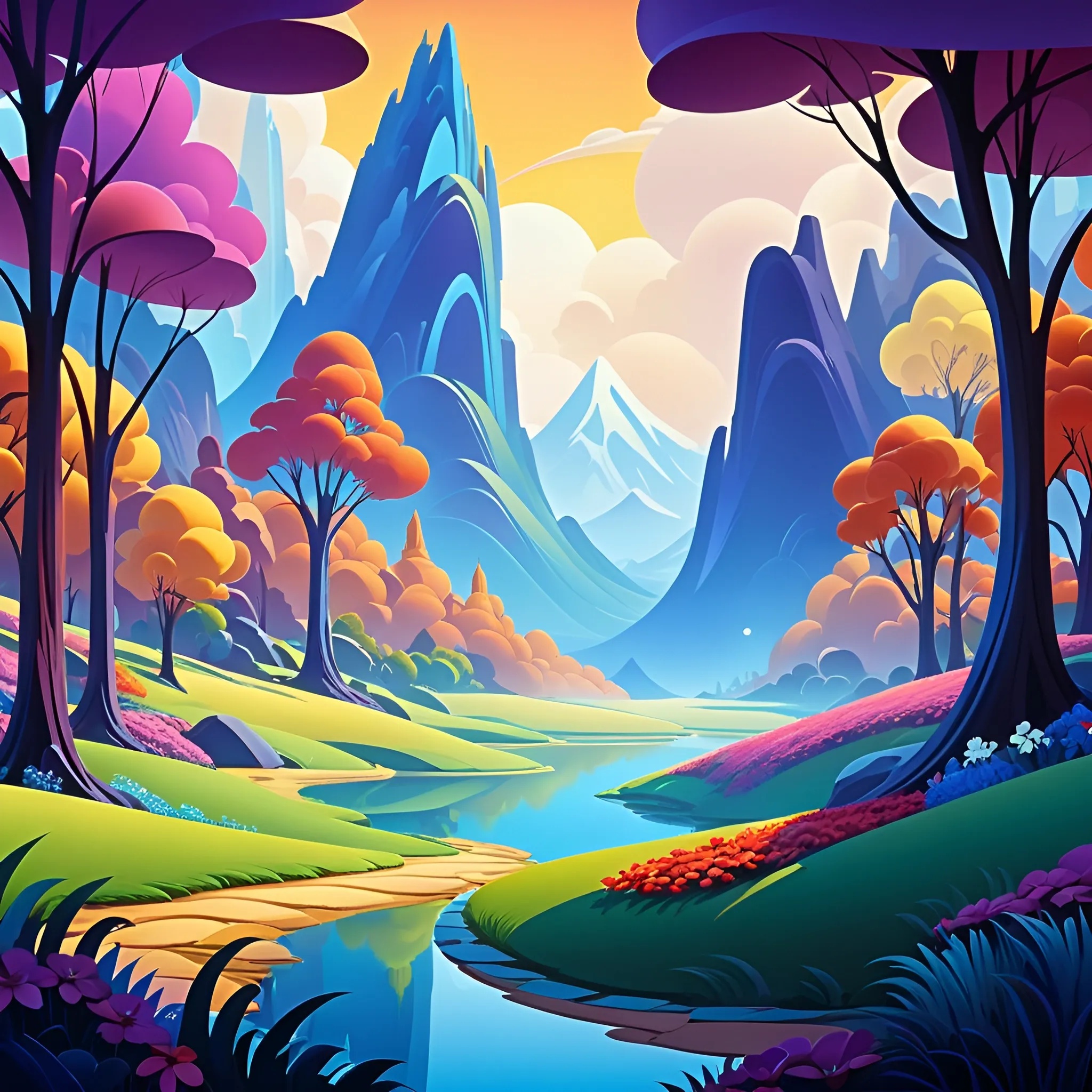 Vibrant Fantasy Landscape Art - Free Download - AI Scribbles