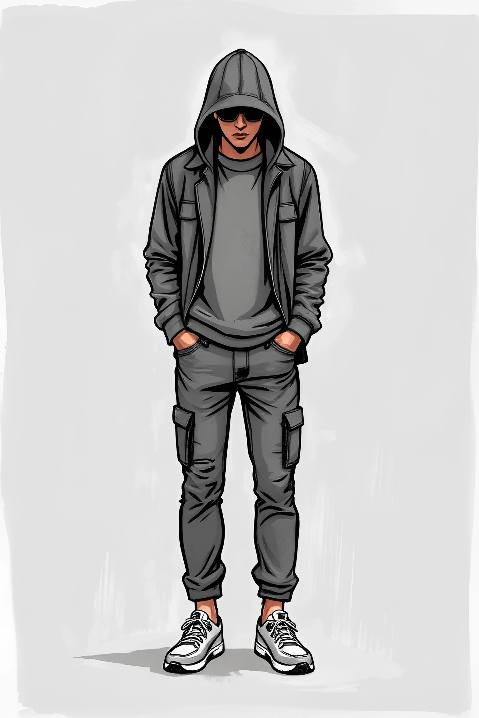 Man in Hooded Jacket and Cargo Pants Illustration - Free Download - AI ...