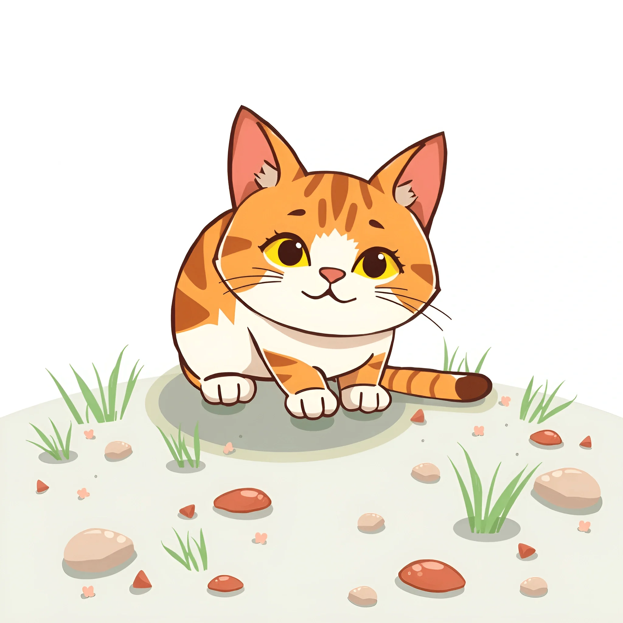 Cartoon Orange Tabby Cat Sitting on Grass - Free Download - AI Scribbles