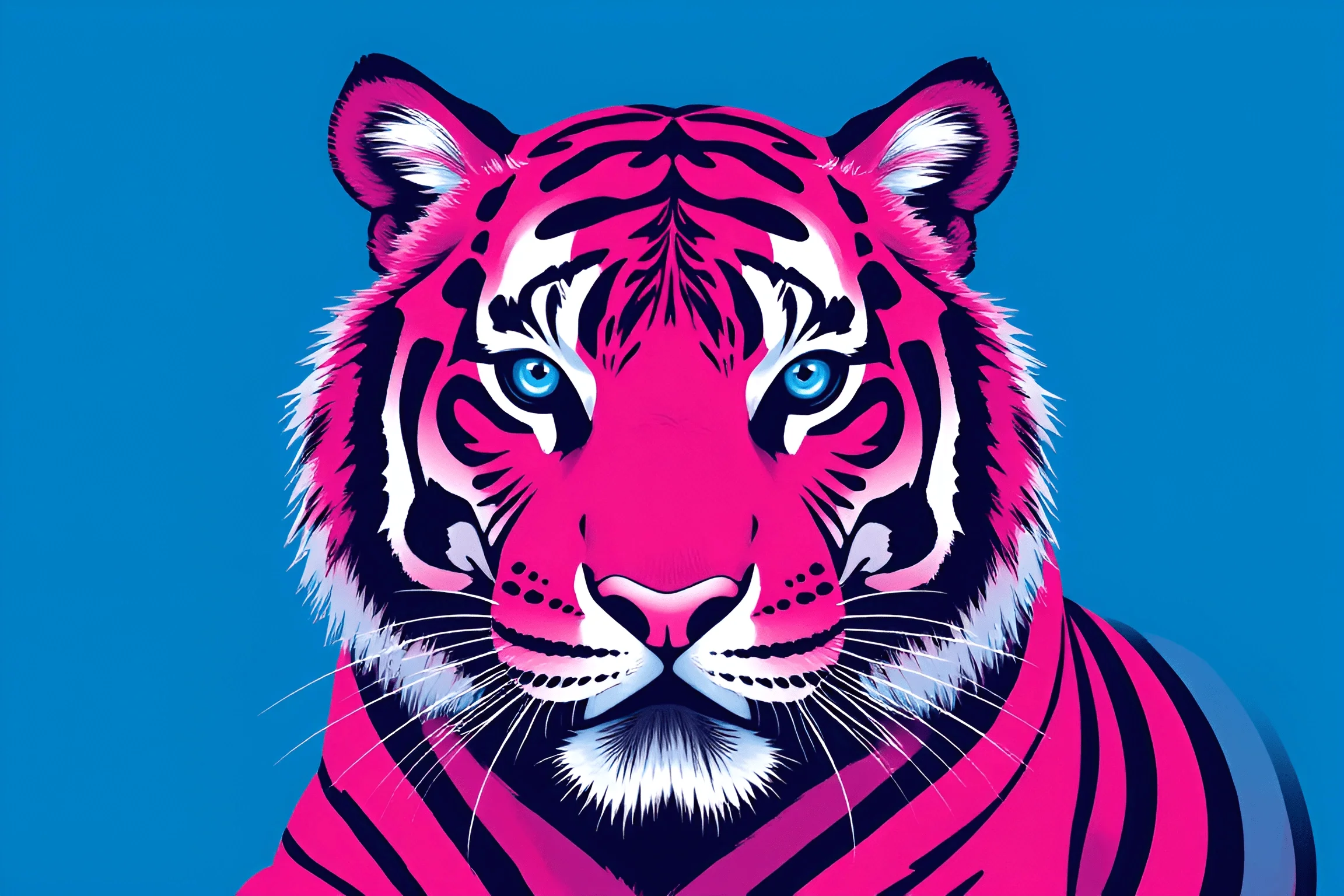 Pink Tiger Illustration With Blue Eyes - Free Download - AI Scribbles