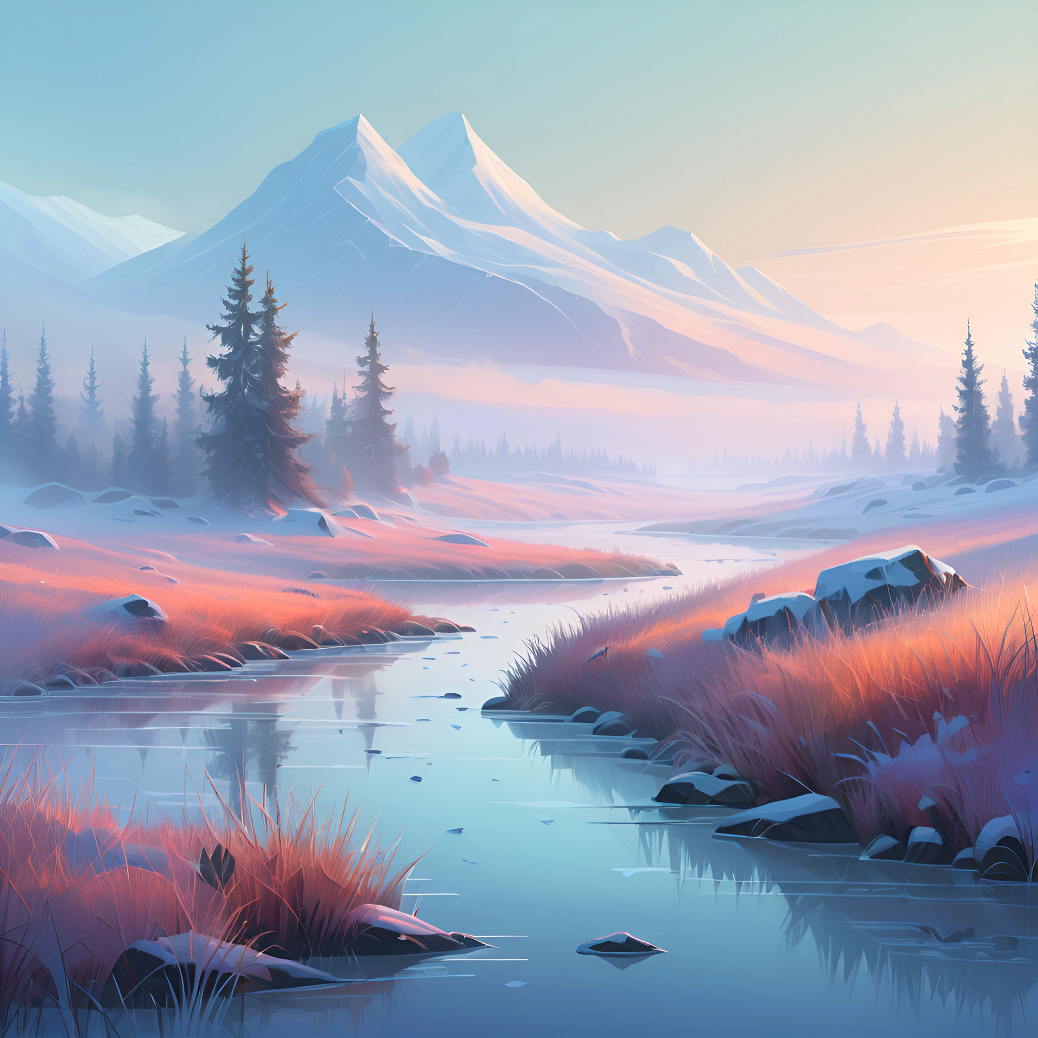 Serene Mountain Landscape with Misty River - Free Download - AI Scribbles