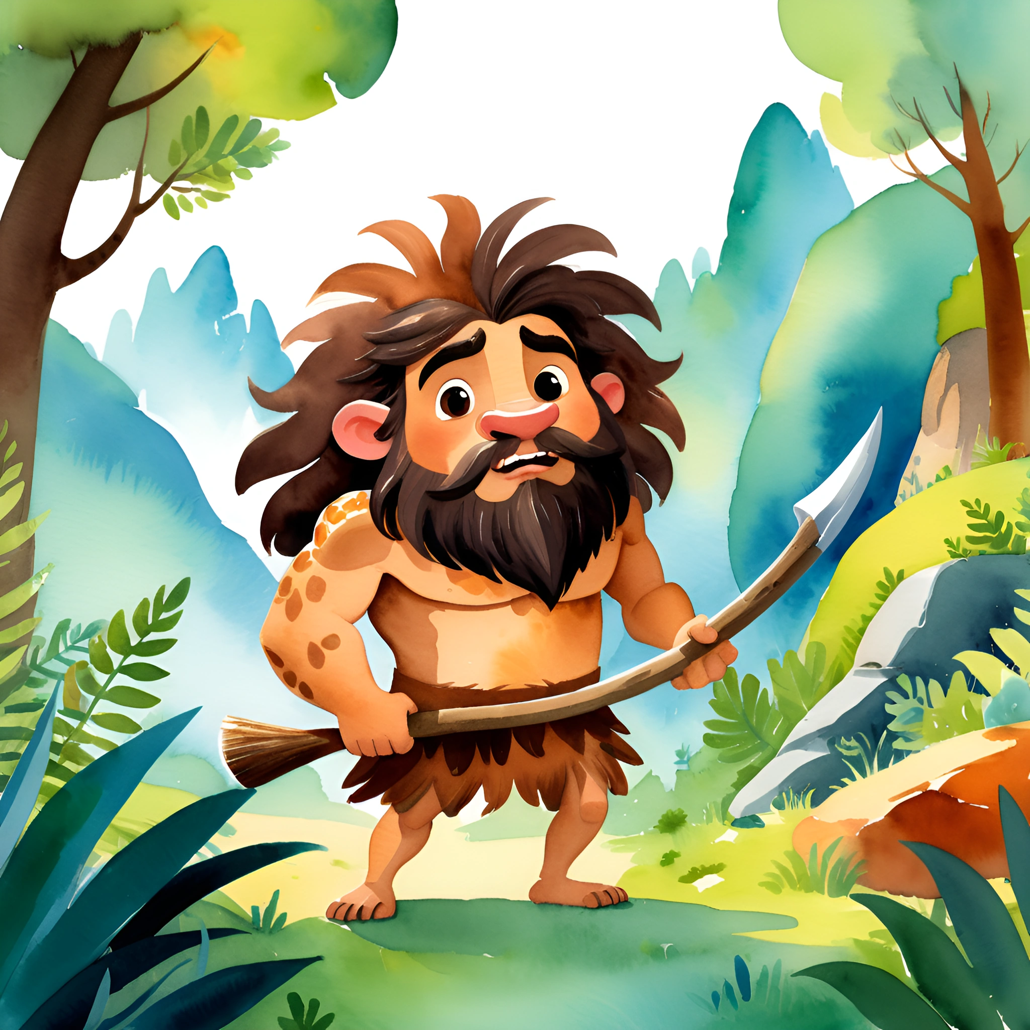 Caleman Cartoon Caveman Cartoon in Forest - Free Download - AI Scribbles