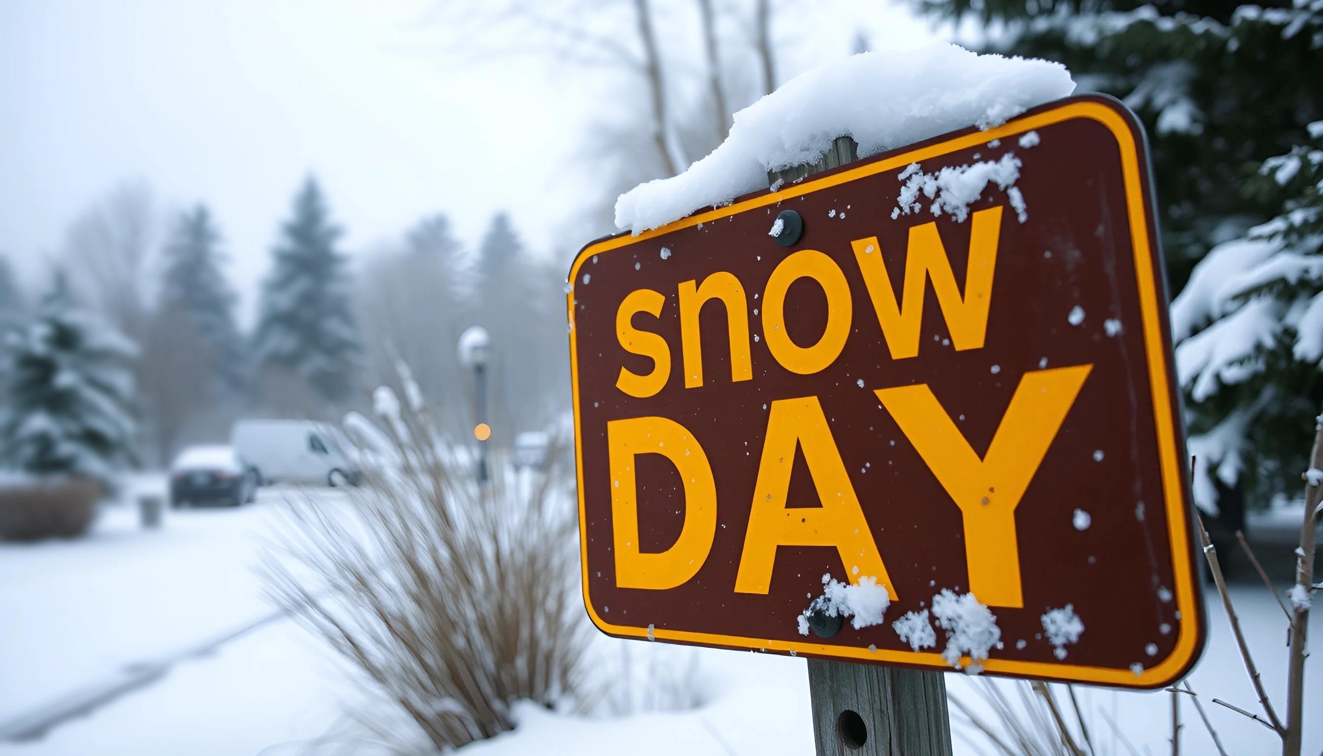 Snow Day Sign With Winter Landscape - Free Download - AI Scribbles
