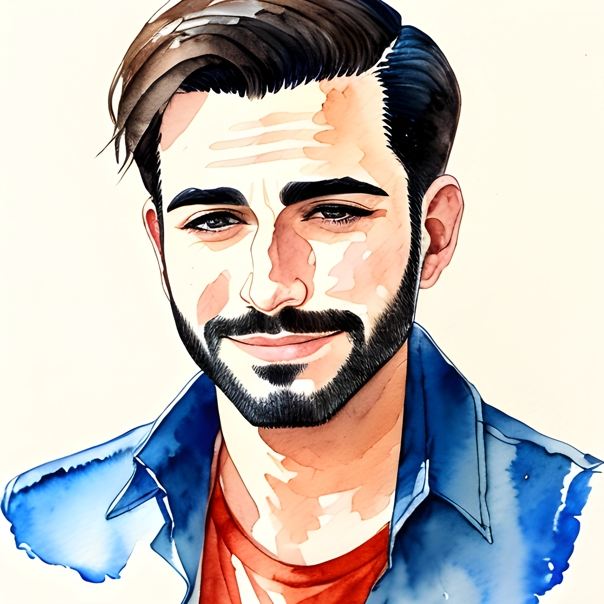 a watercolor painting of a man with a beard