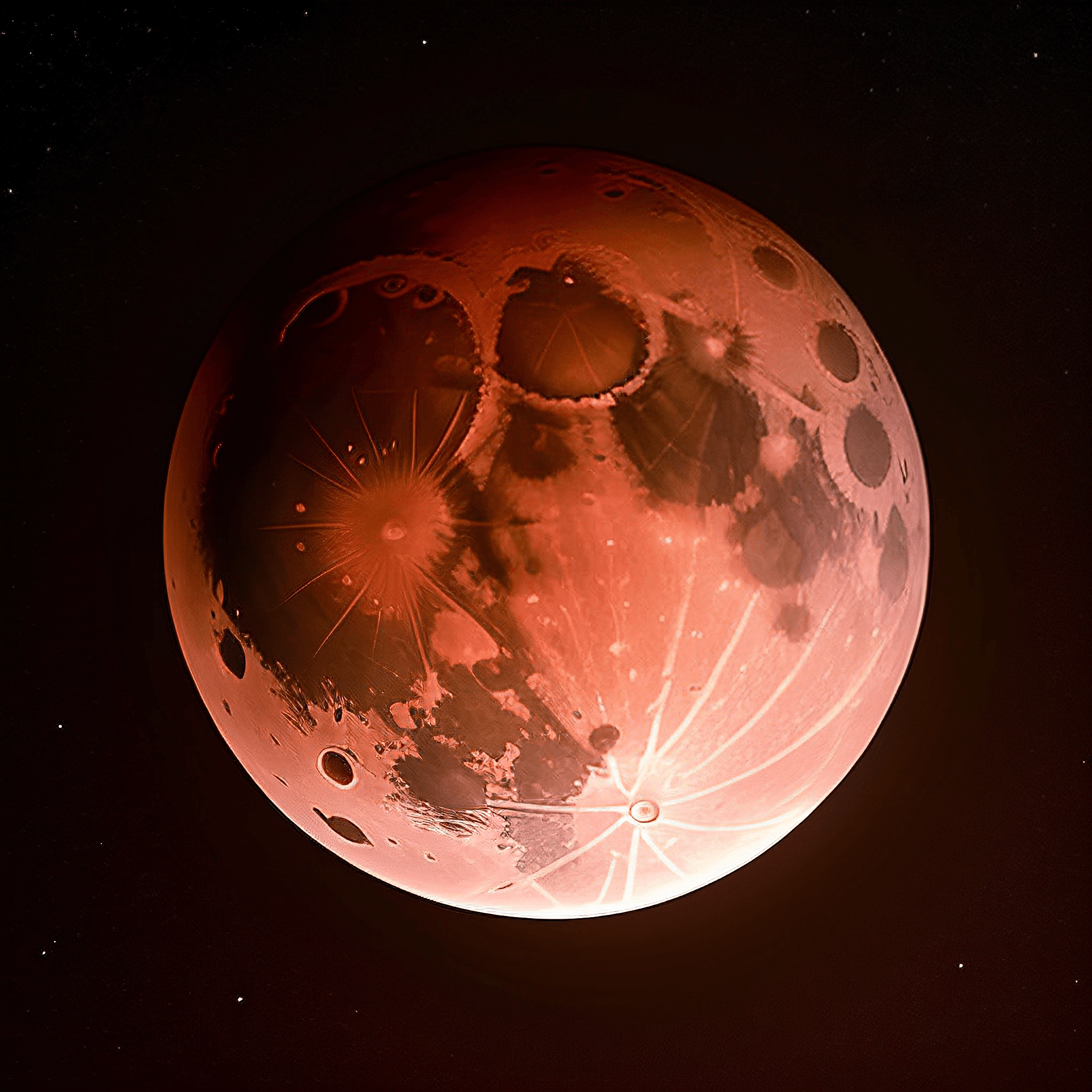image of a red moon with a star in the background