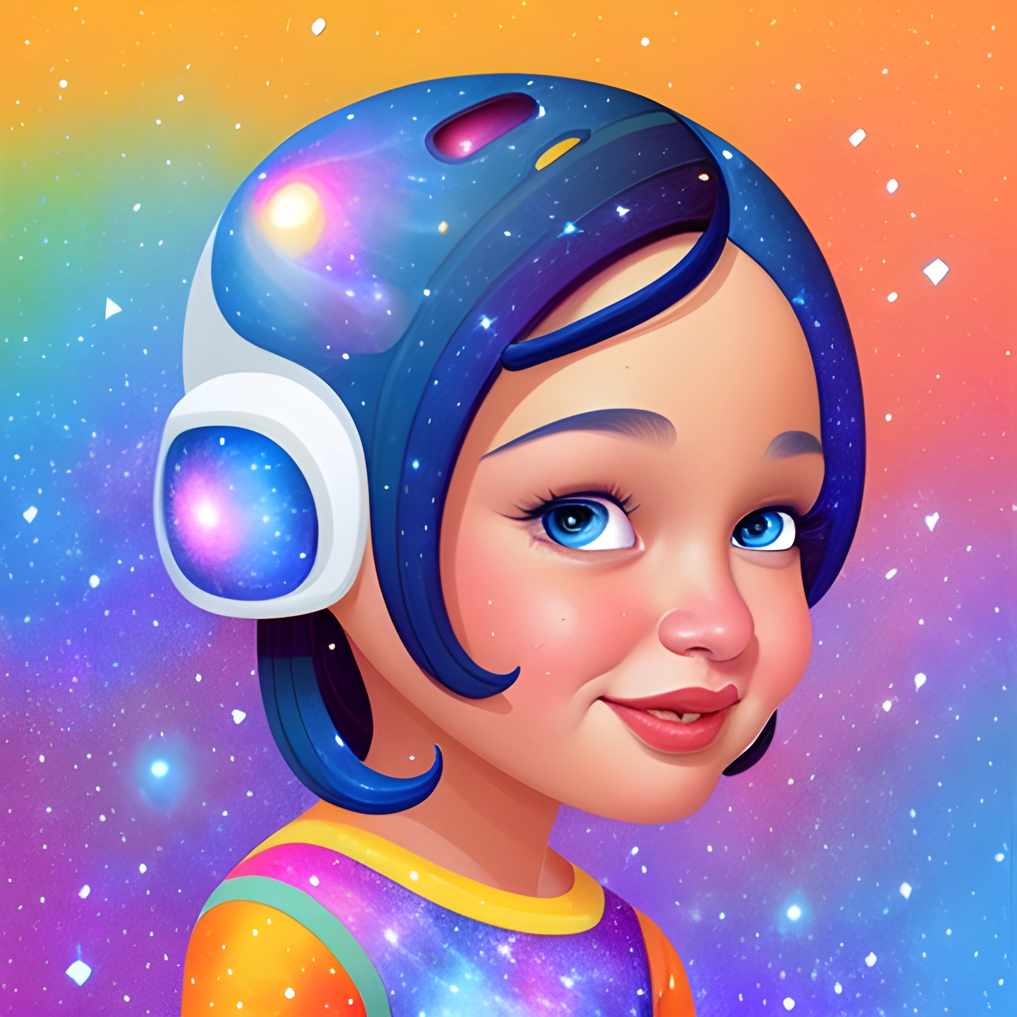 cartoon girl with headphones and a space helmet on