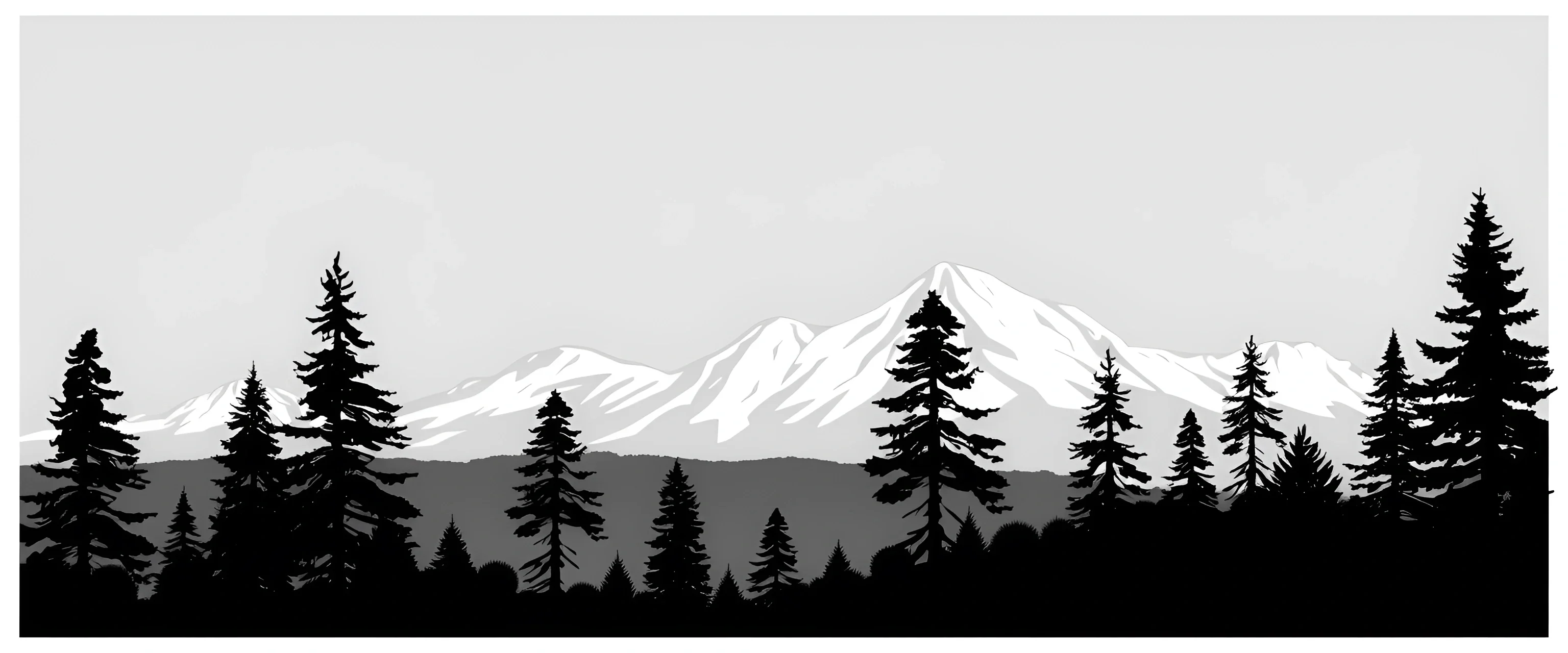 Monochrome Mountain Landscape with Pine Trees - Free Download - AI ...