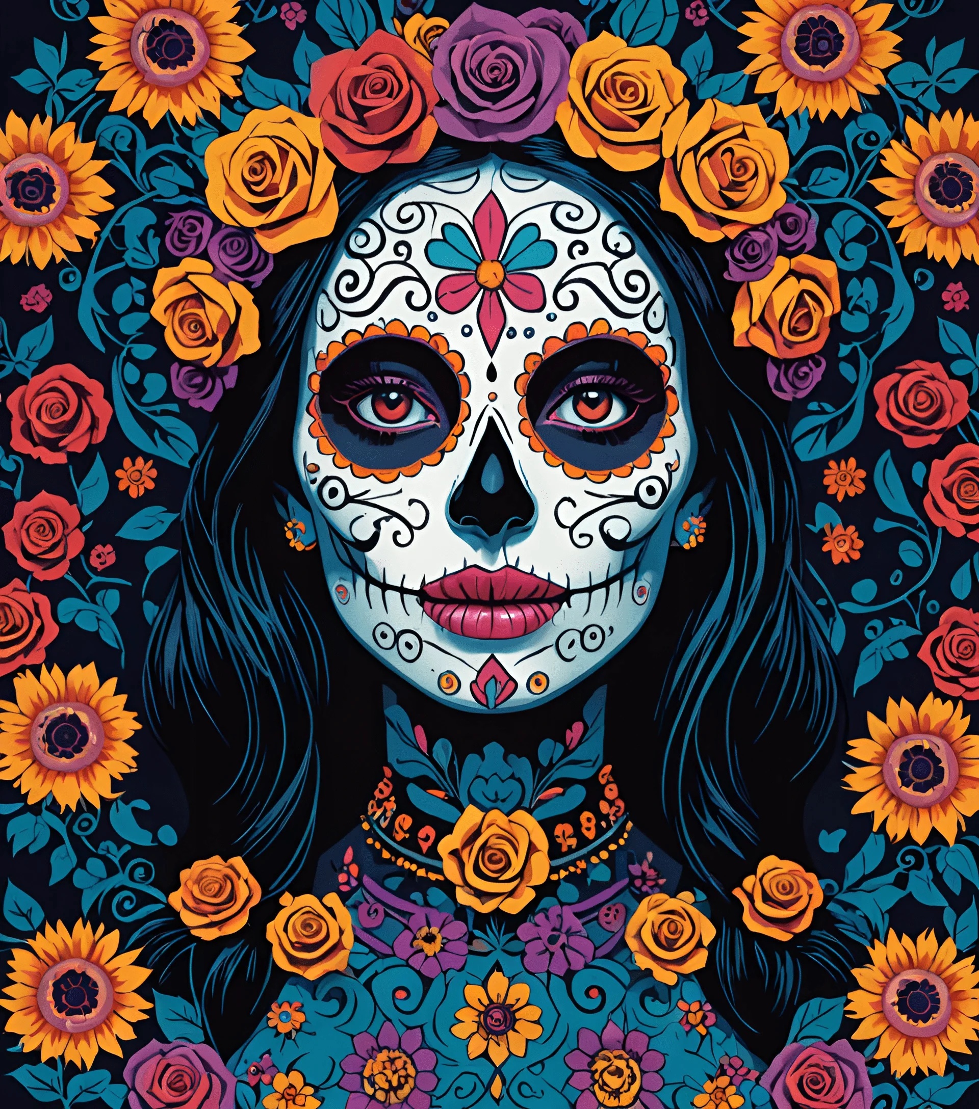 Colorful Day of the Dead Sugar Skull Art - Free Download - AI Scribbles