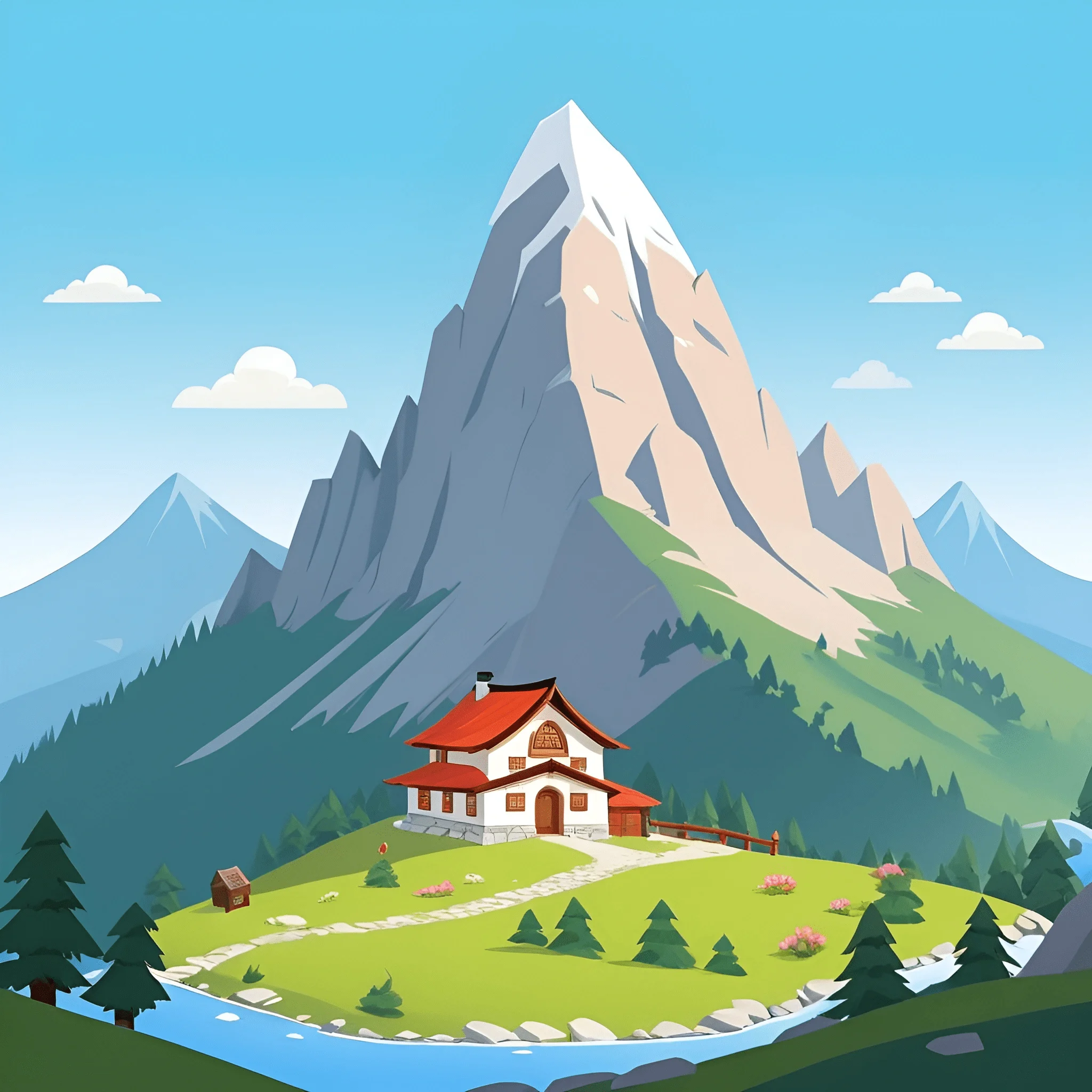 Mountain Landscape with Cozy Cottage - Free Download - AI Scribbles