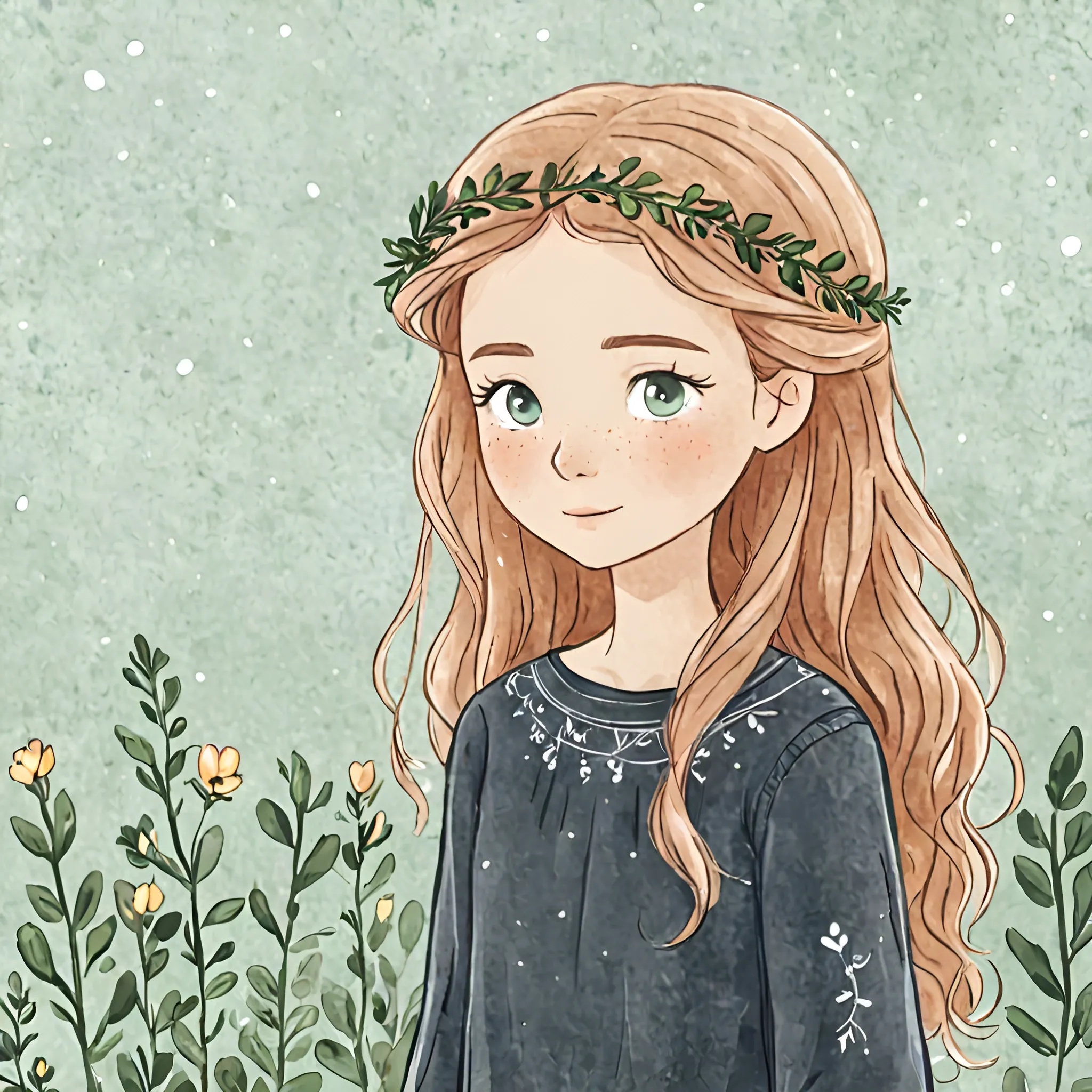 Illustration of a Young Girl with Brown Hair and Floral Crown - Free ...