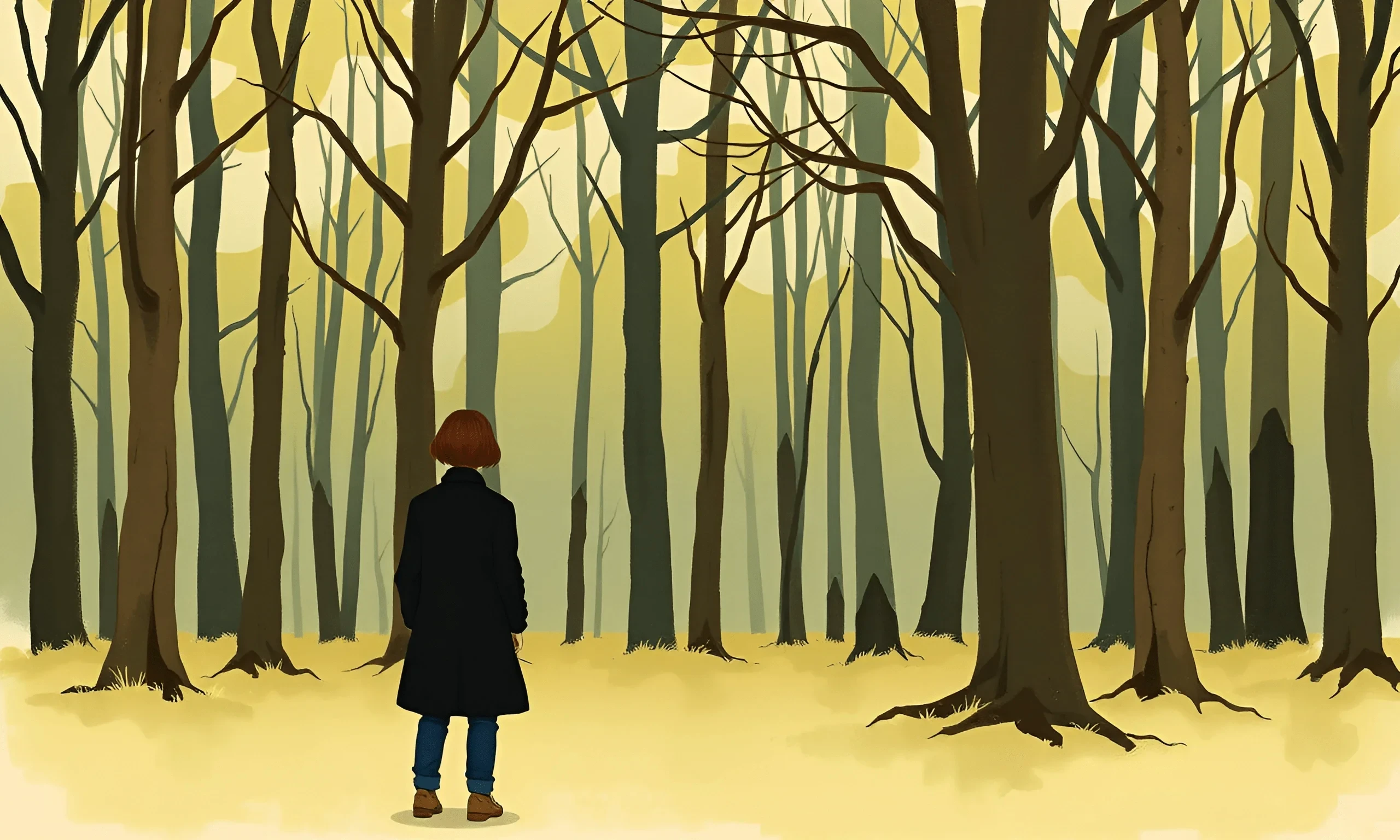 Person Standing in Bare Tree Forest Illustration - Free Download - AI ...