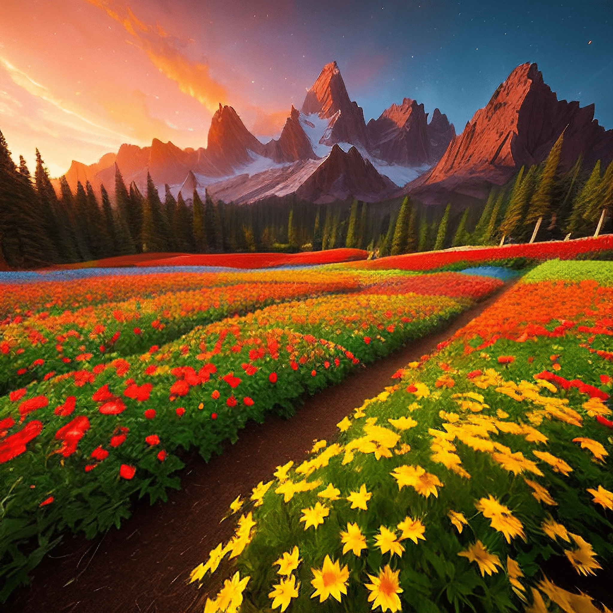 Vibrant Mountain Sunset Landscape - Free Download - AI Scribbles