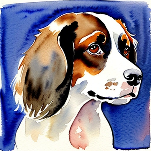 painting of a dog with a blue background