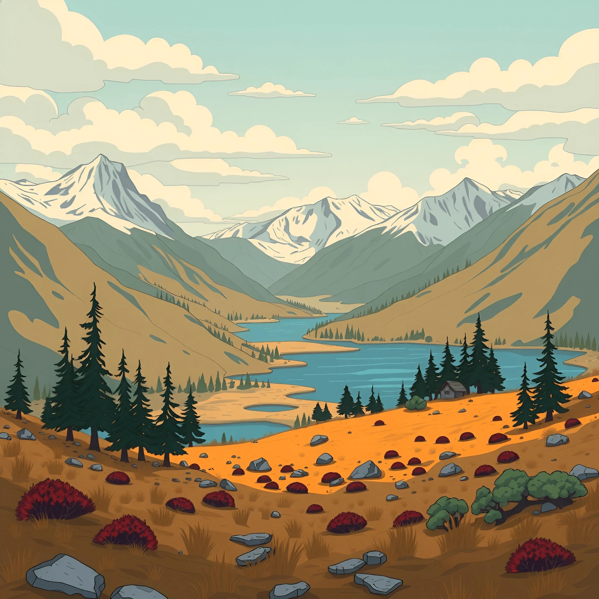 Mountain Landscape with River - Free Download - AI Scribbles