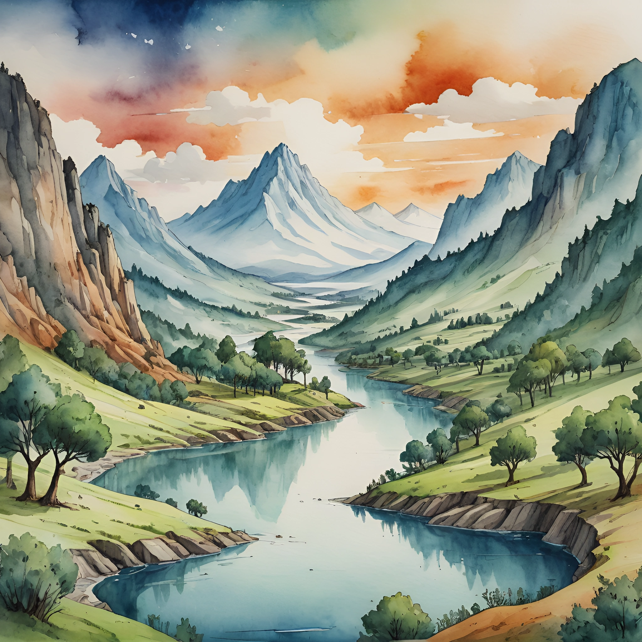 Serene Mountain Landscape Painting - Free Download - AI Scribbles