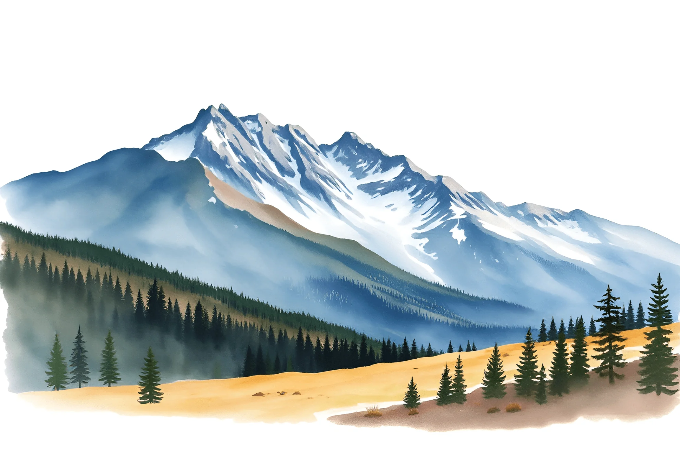 Watercolor Mountain Landscape with Pine Trees - Free Download - AI ...