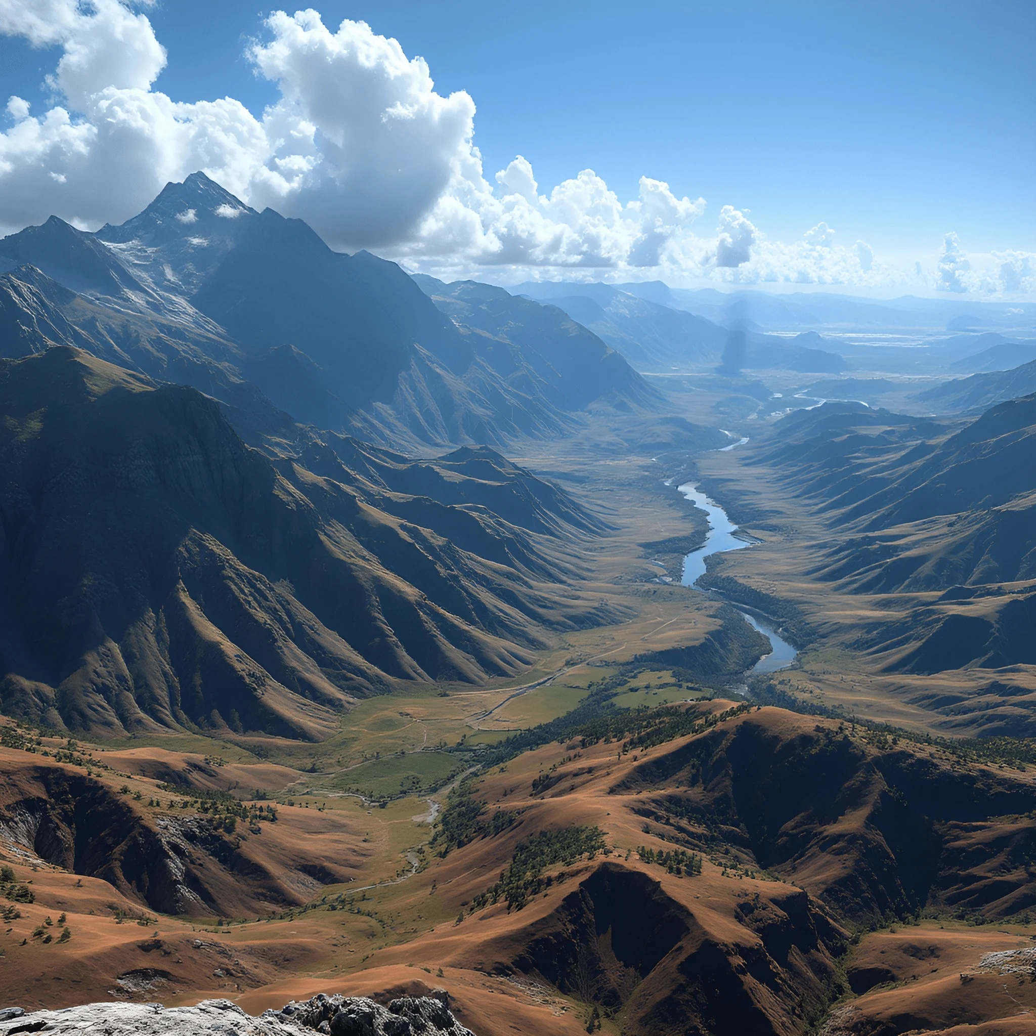 Mountain Valley With Meandering River - Free Download - AI Scribbles