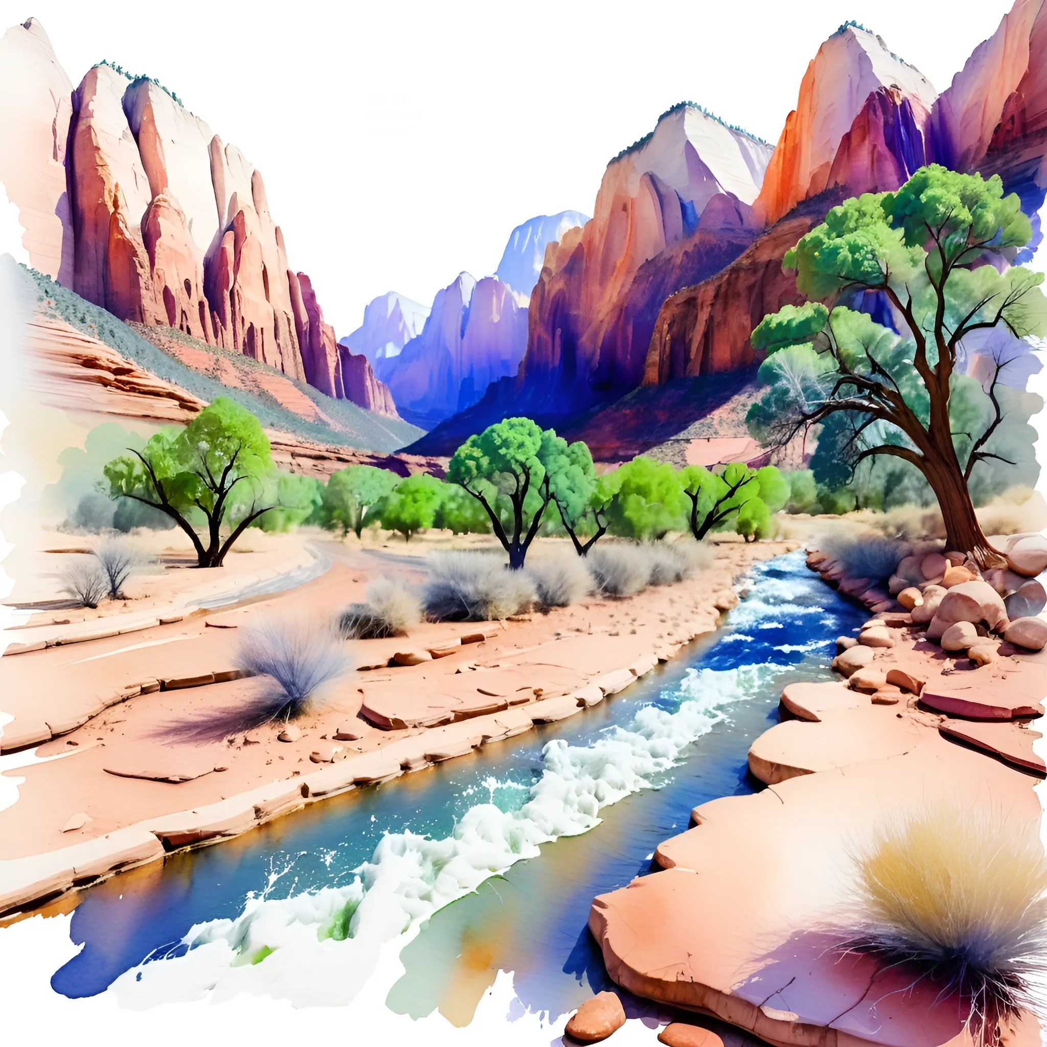 Vibrant Desert Landscape with River - Free Download - AI Scribbles