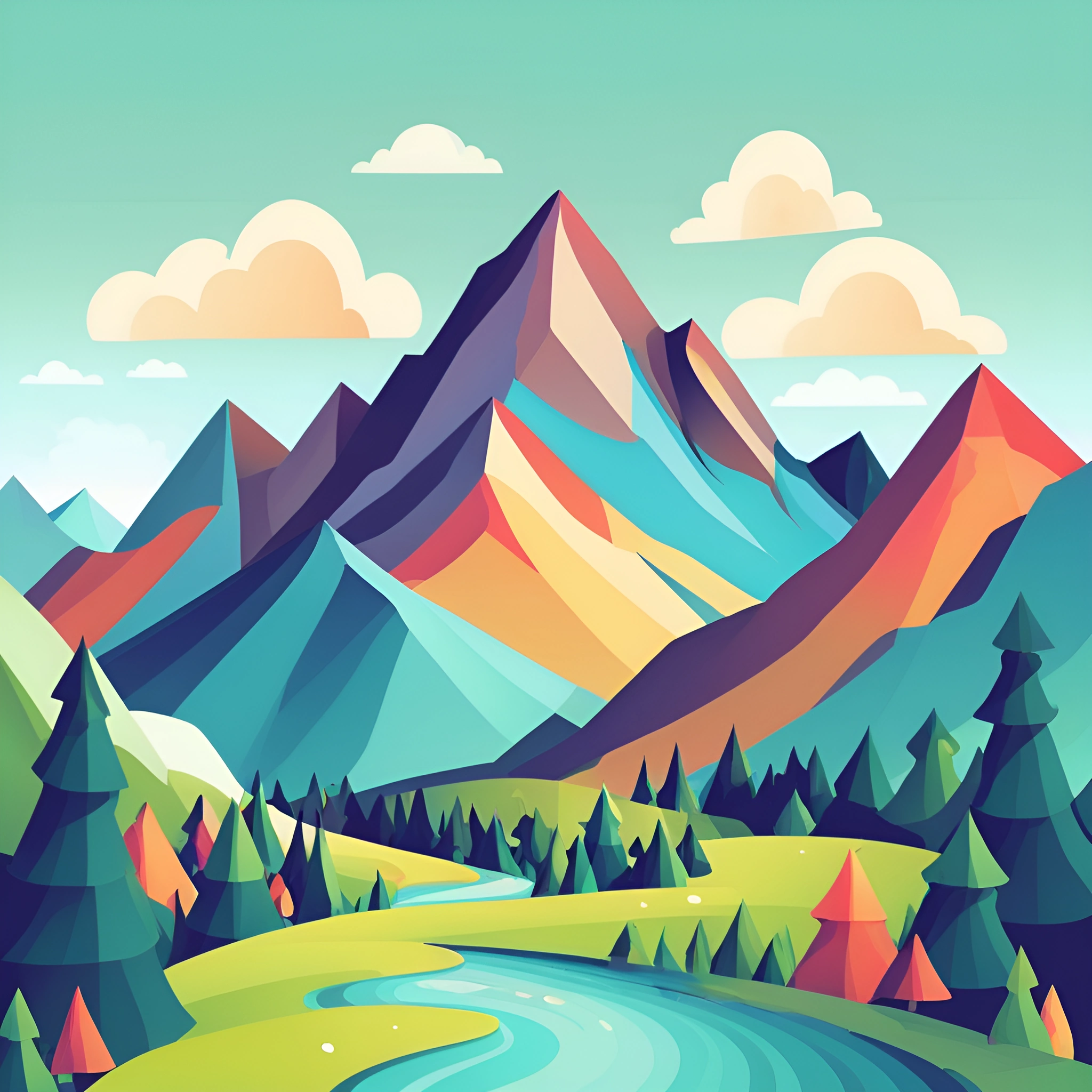 Styleized Vector Landscape Stylized Mountain Landscape - Free Download - AI Scribbles