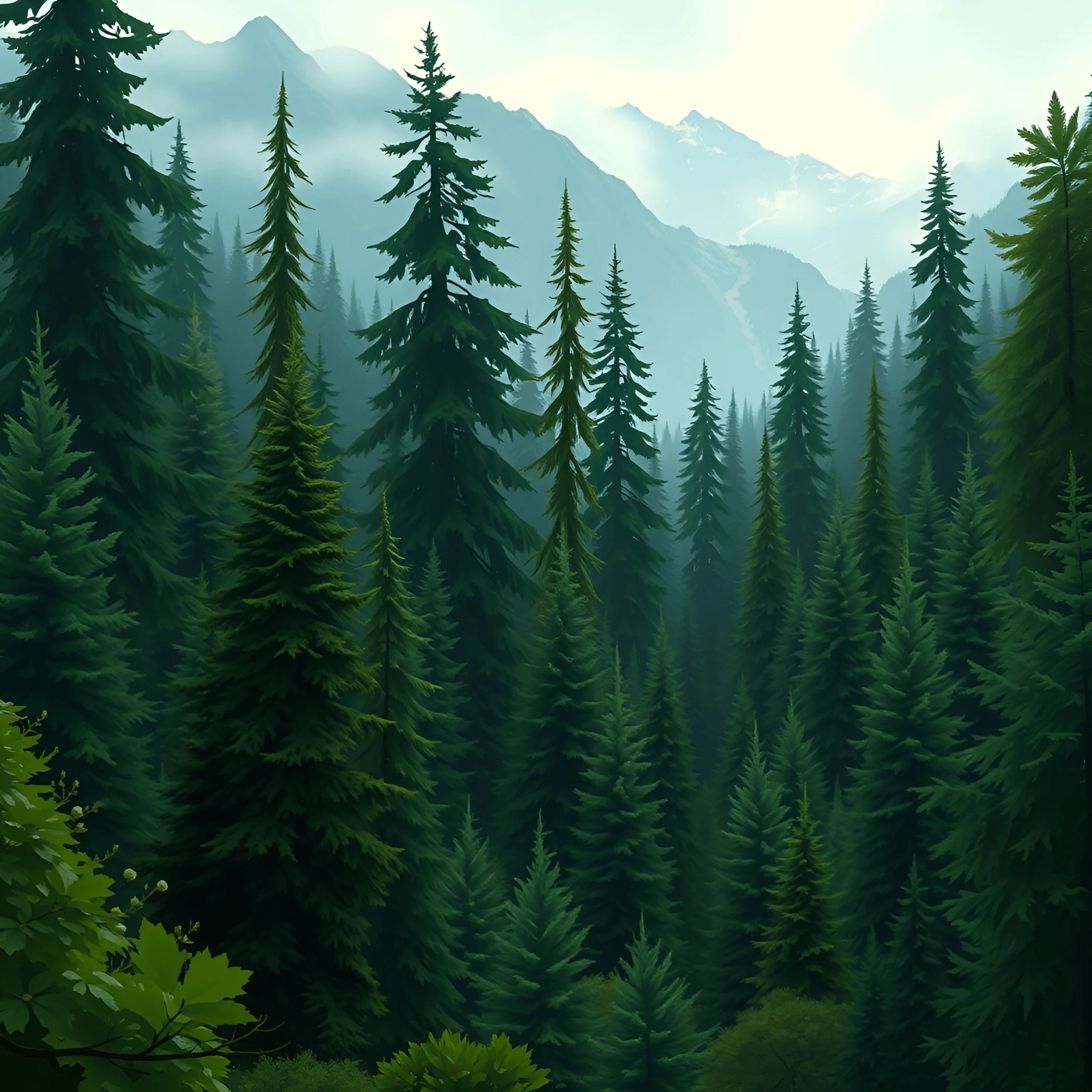 Mountain Pine Forest Landscape Illustration - Free Download - AI Scribbles
