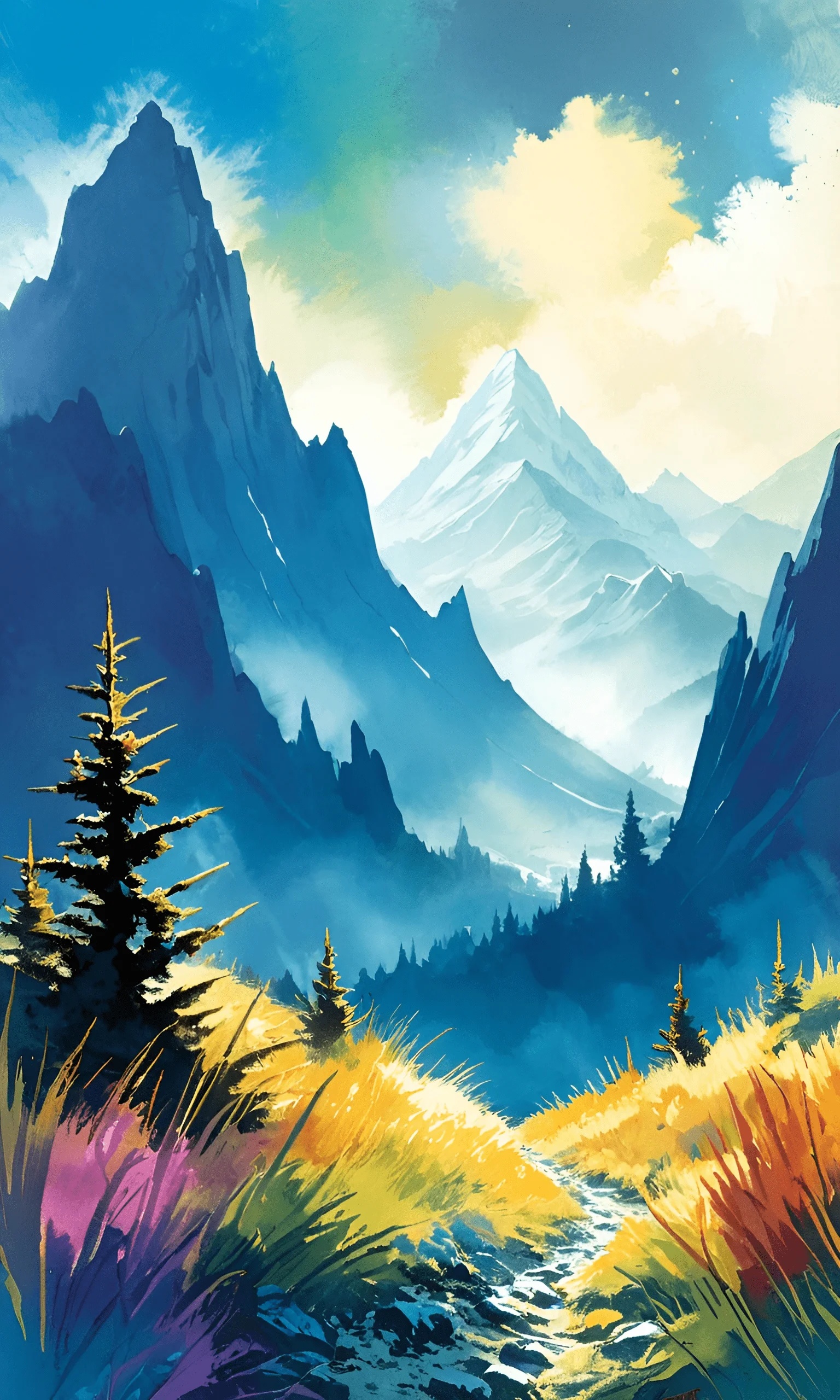 Mountain Landscape with Vibrant Flora - Free Download - AI Scribbles