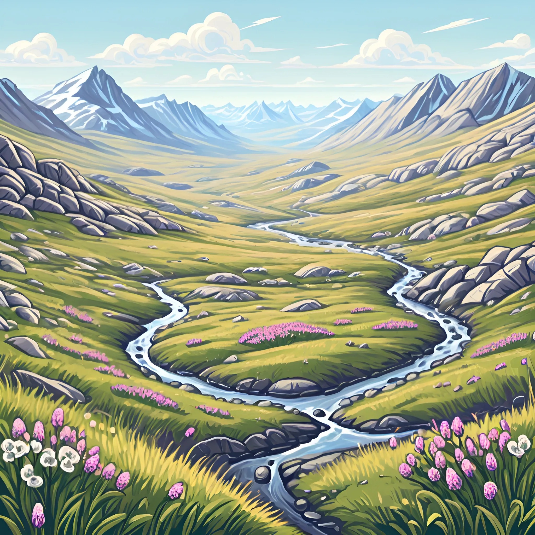 Mountain Valley Landscape with River - Free Download - AI Scribbles