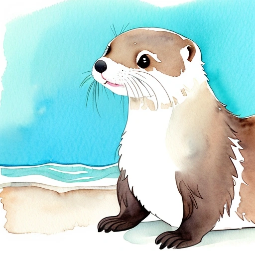 painting of a watercolor of a otter sitting on a beach