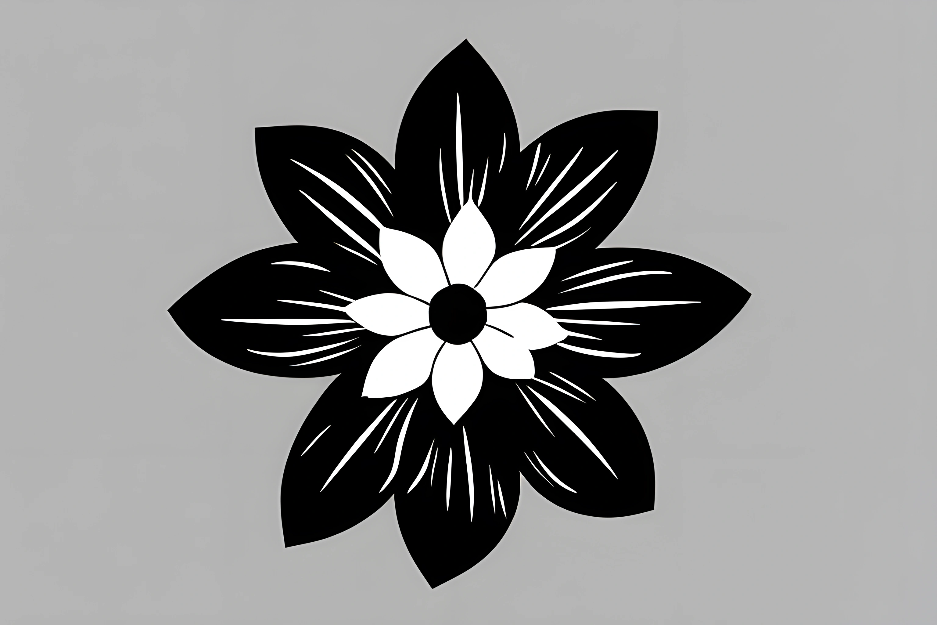 a black and white flower on a gray background