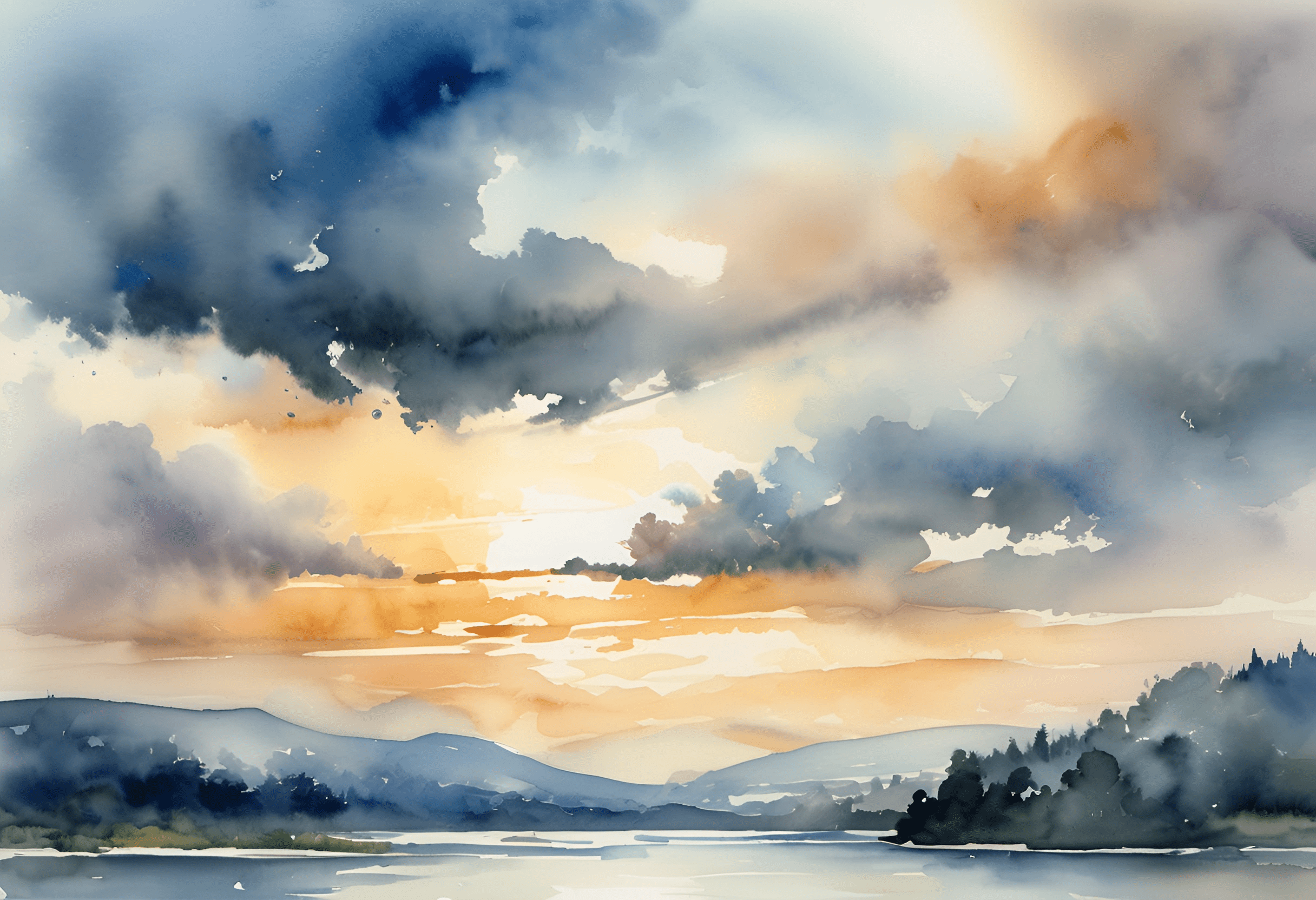 Serene Watercolor Landscape at Sunset - Free Download - AI Scribbles