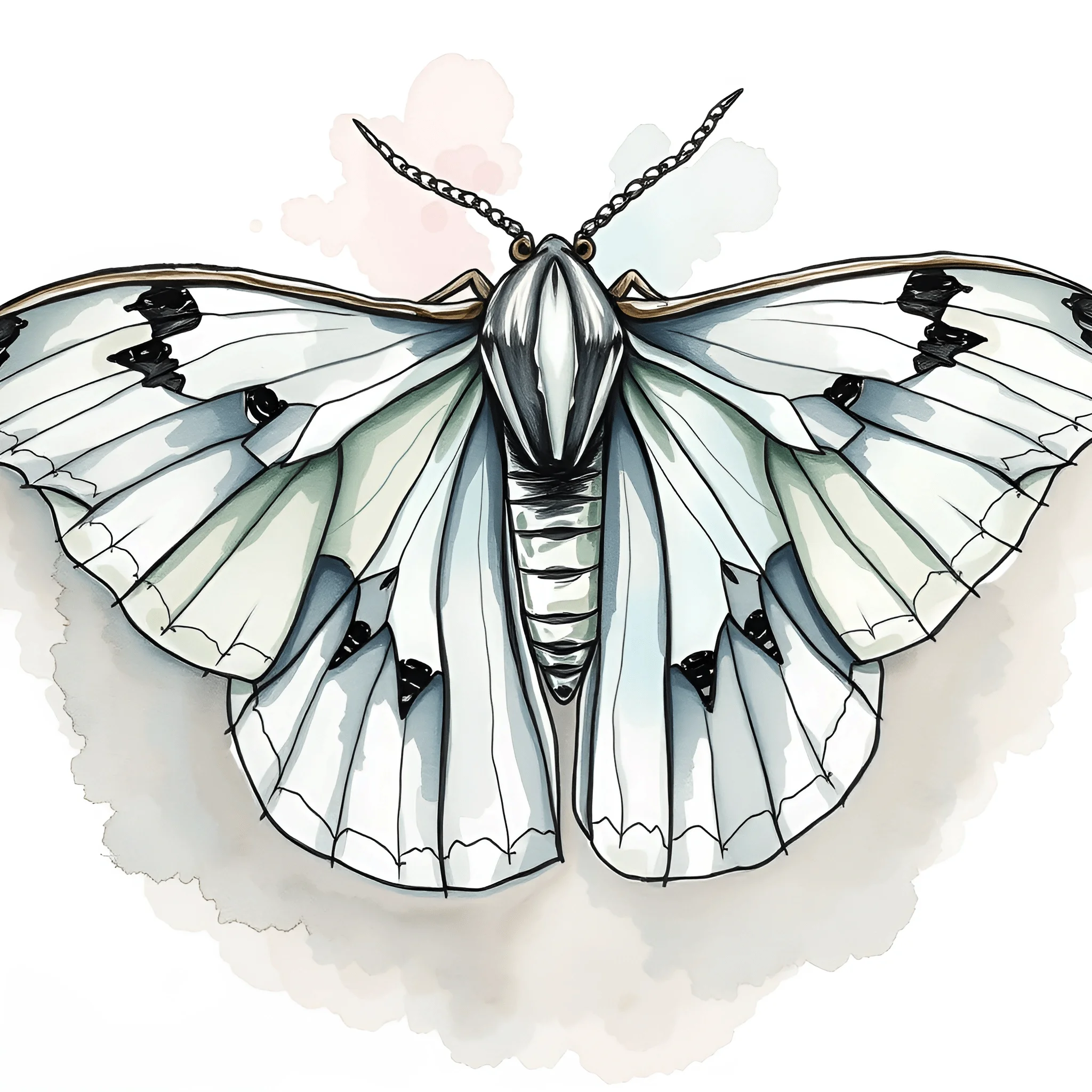 Moth 404 Detailed Illustration of White Moth with Black Markings - Free Download ...