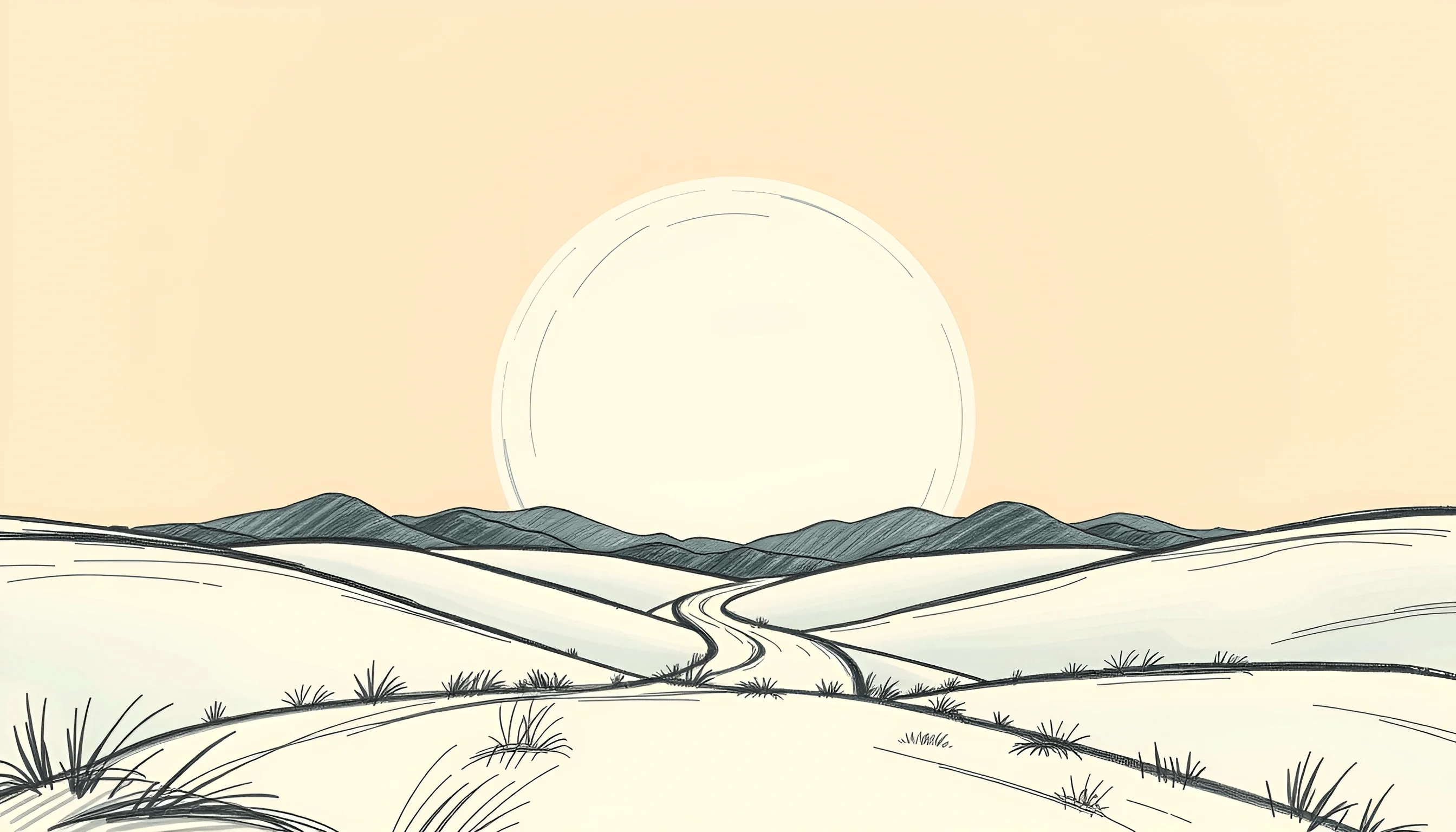 Minimalist Desert Landscape With Mountains And Setting Sun - Free ...