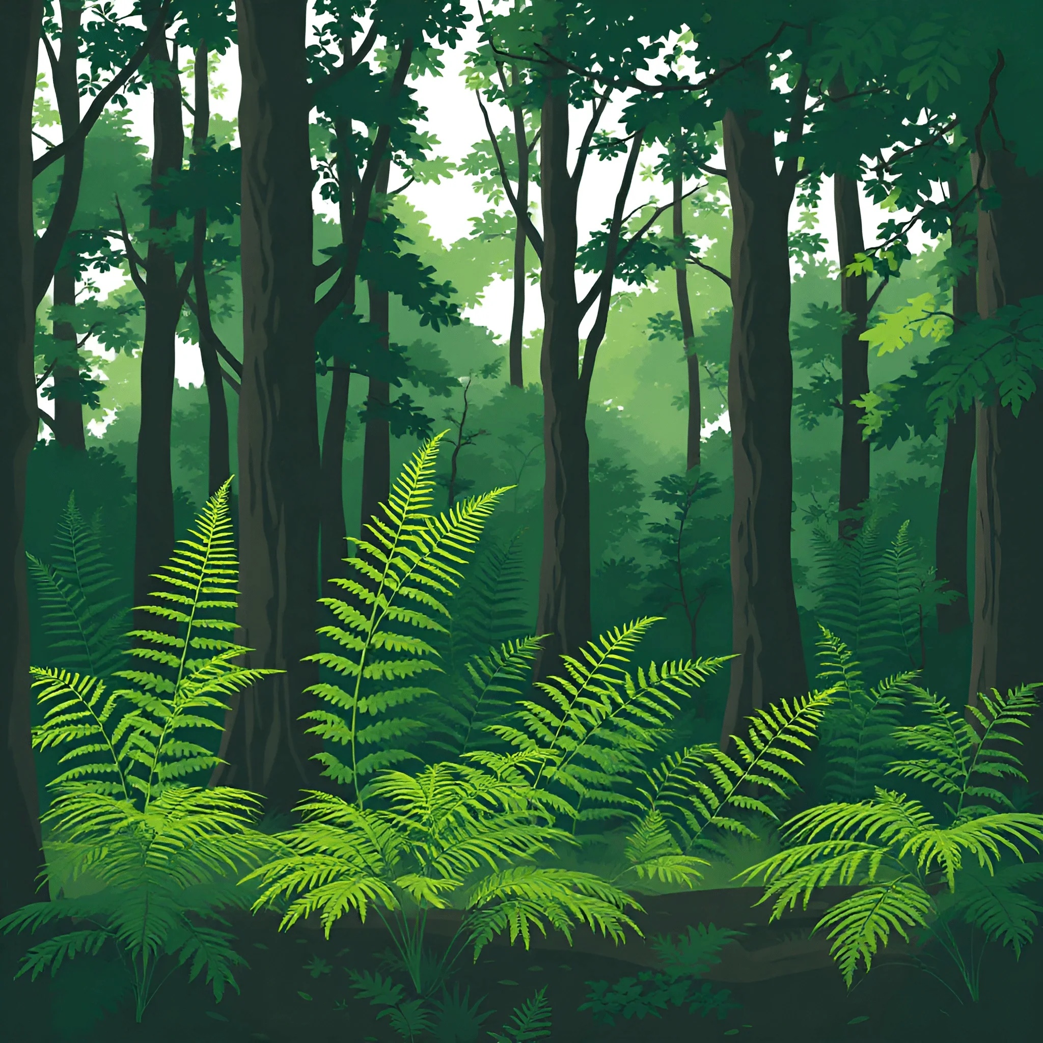 Dense Forest with Vibrant Ferns - Free Download - AI Scribbles