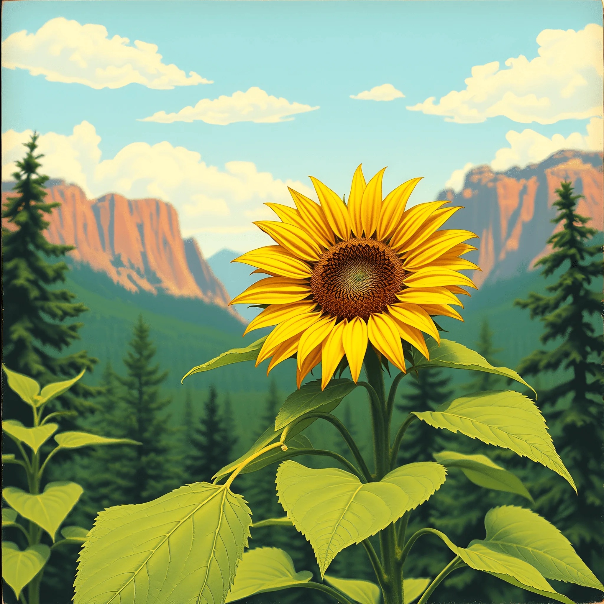 Sunflower with Mountain Landscape Background - Free Download - AI Scribbles