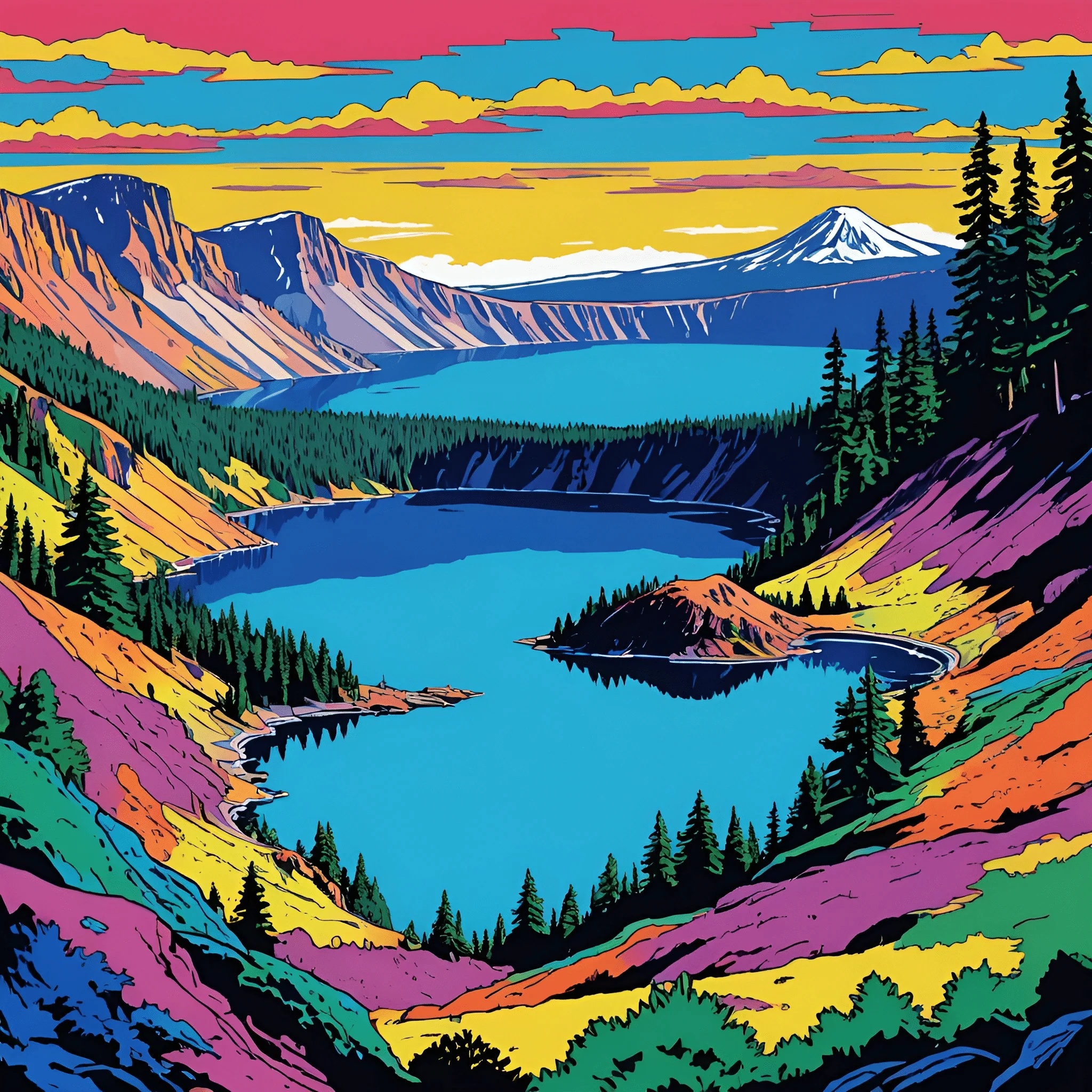 Vibrant Landscape of Crater Lake - Free Download - AI Scribbles