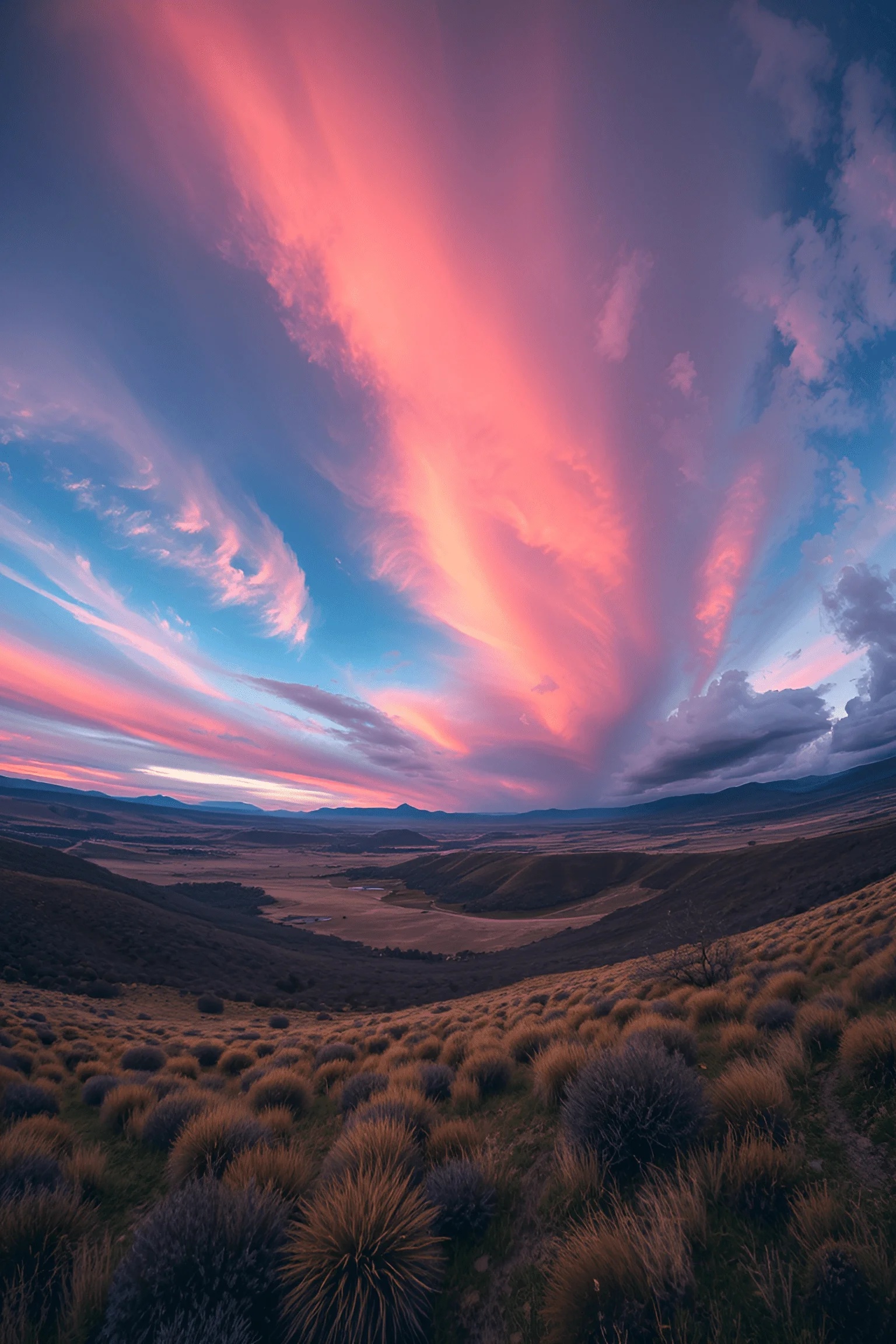 Pink Sunset Sky Over Mountain Valley - Free Download - AI Scribbles