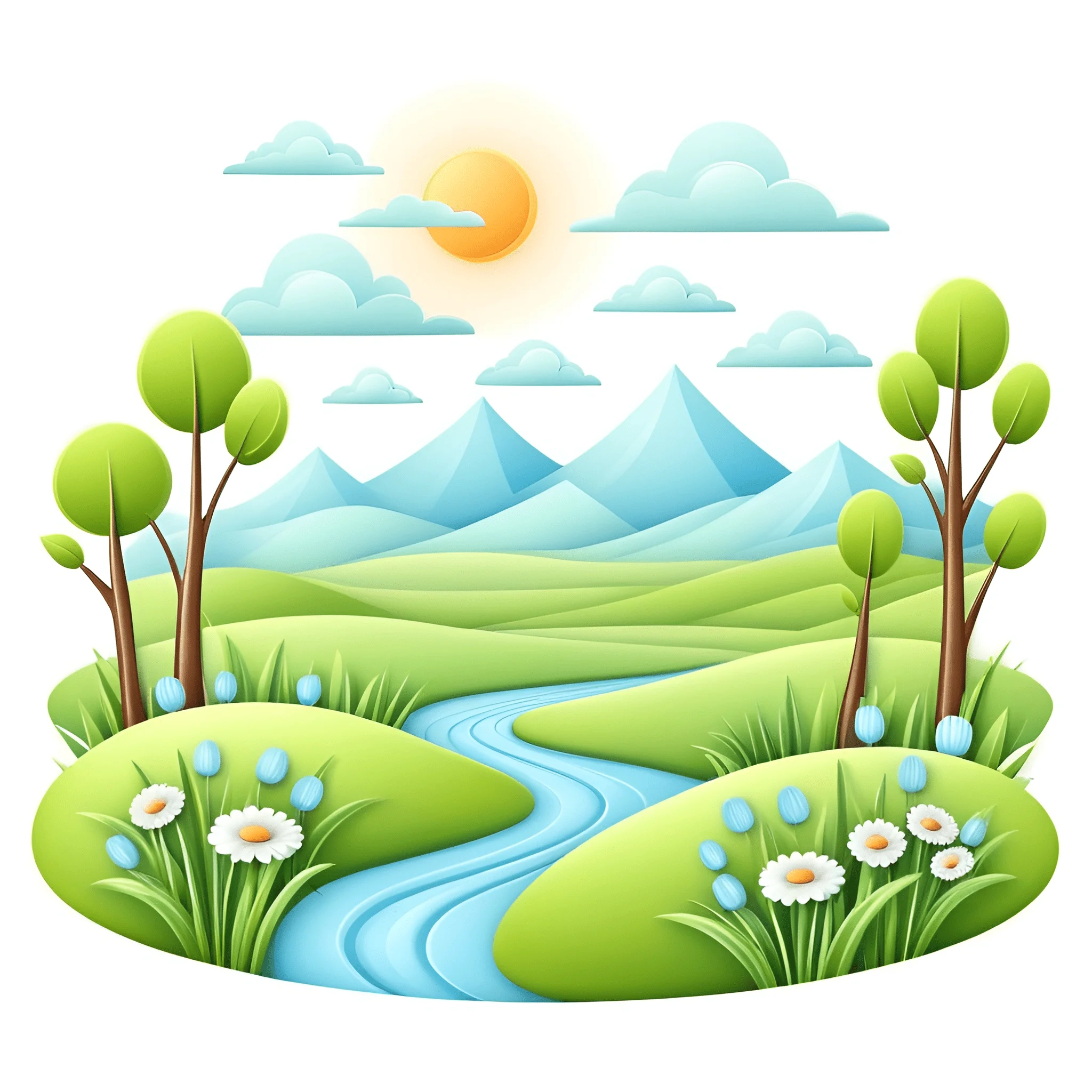 Stylized Nature Landscape with River - Free Download - AI Scribbles
