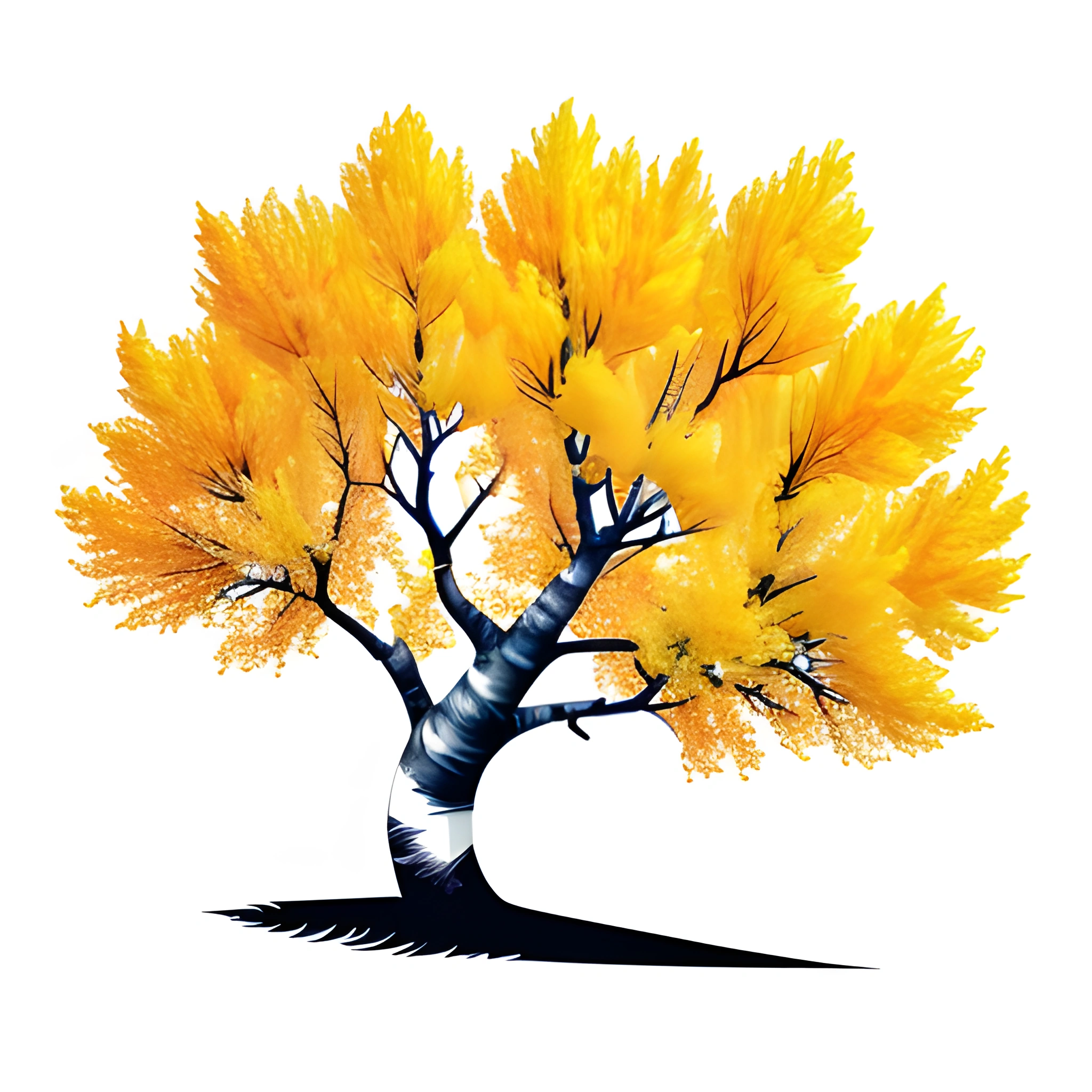 a tree with yellow leaves on it and a white background