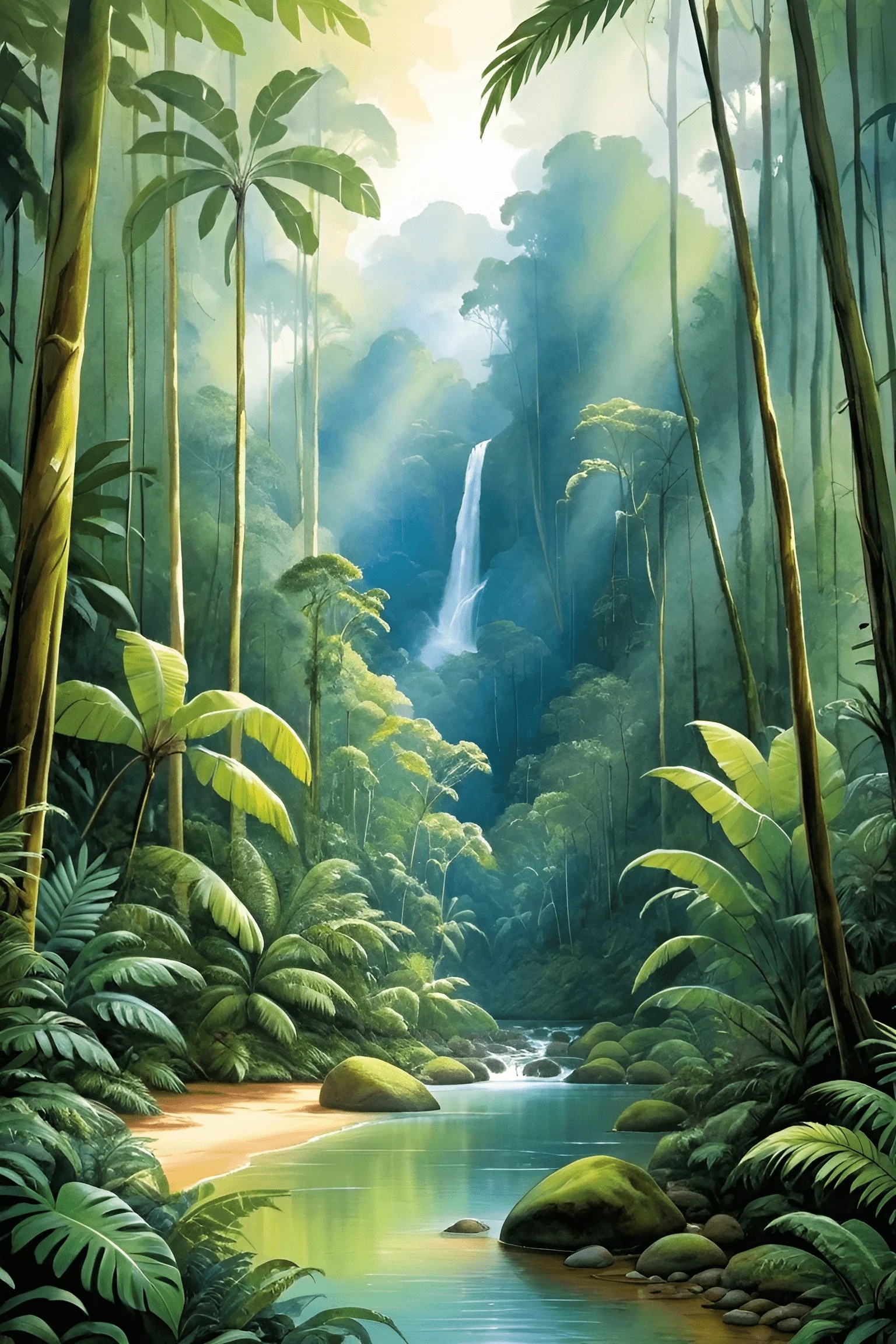 Lush Tropical Rainforest with Waterfall - Free Download - AI Scribbles