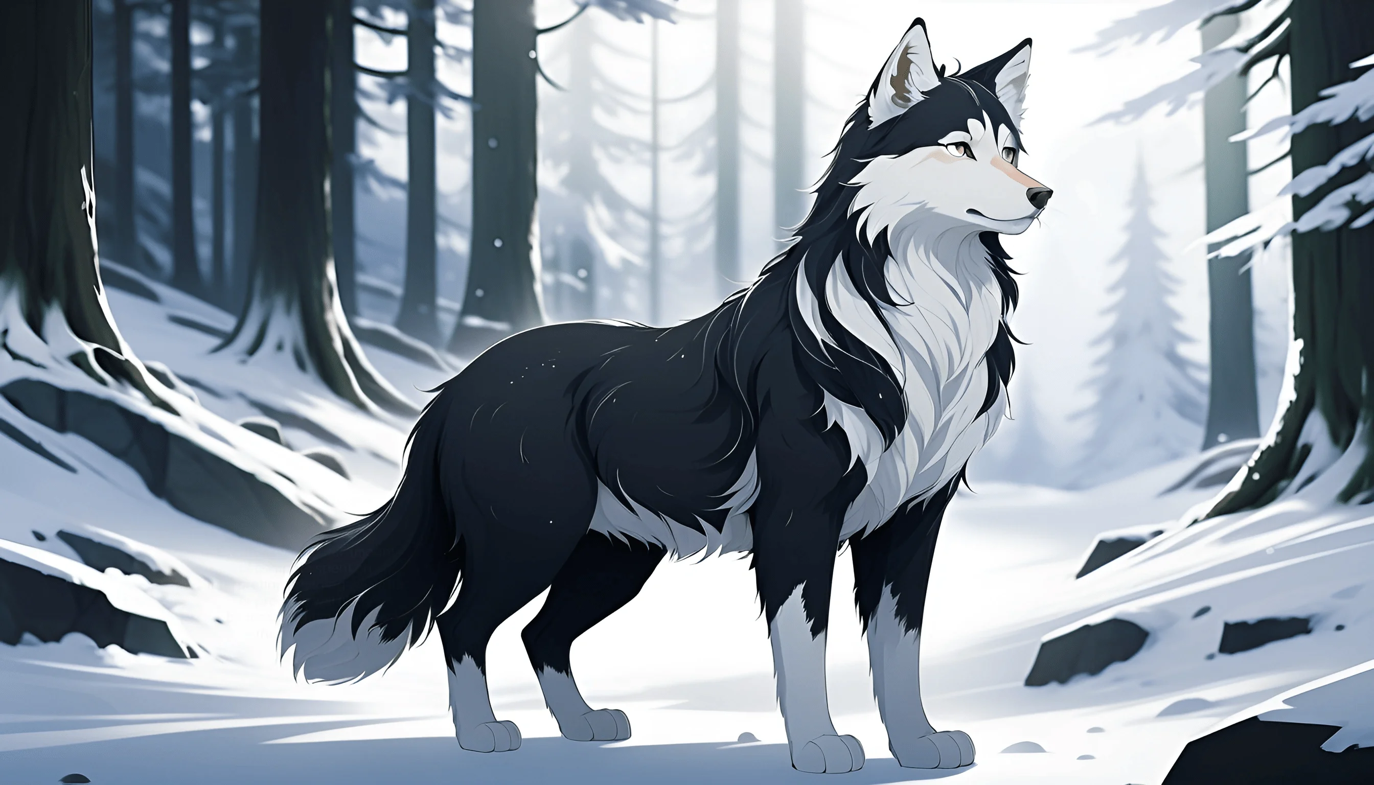 Majestic Black and White Wolf in a Winter Forest - Free Download - AI ...