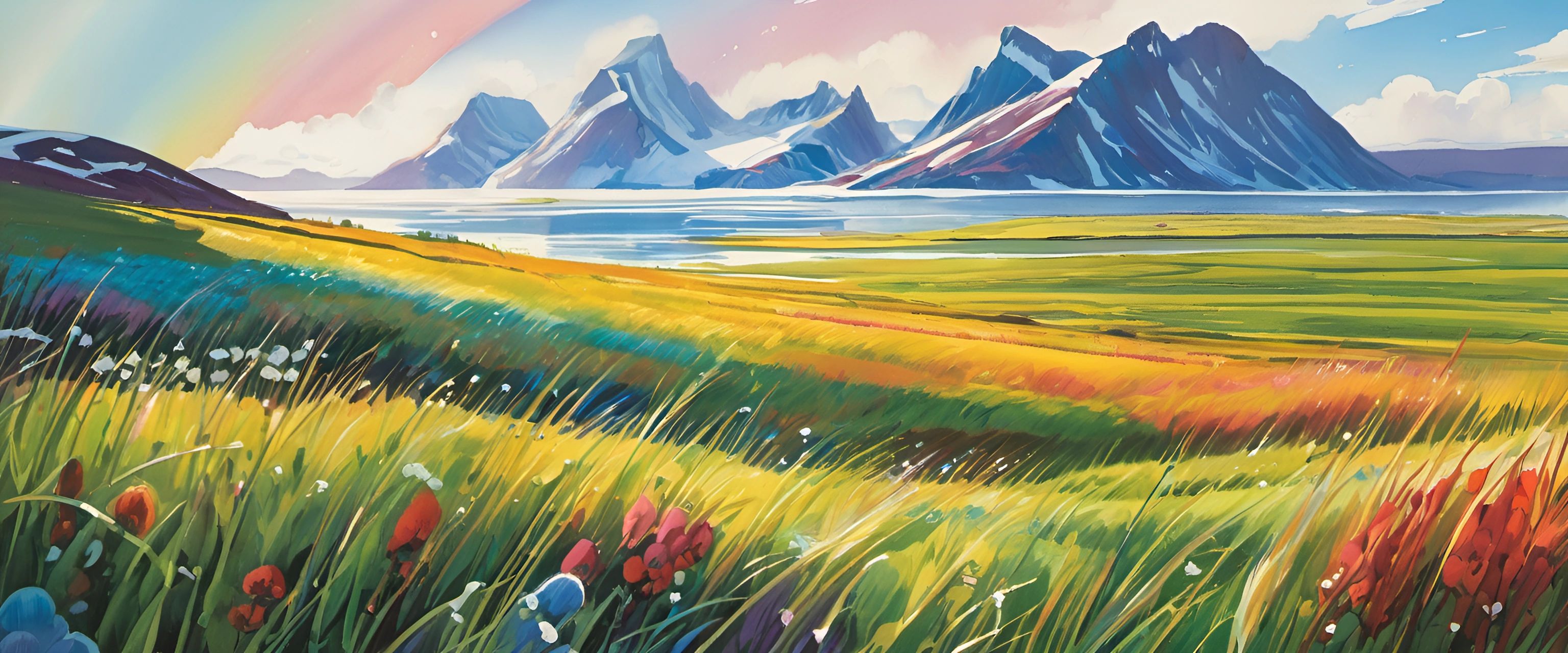 Vibrant Landscape Painting of Mountains and Fields - Free Download - AI ...