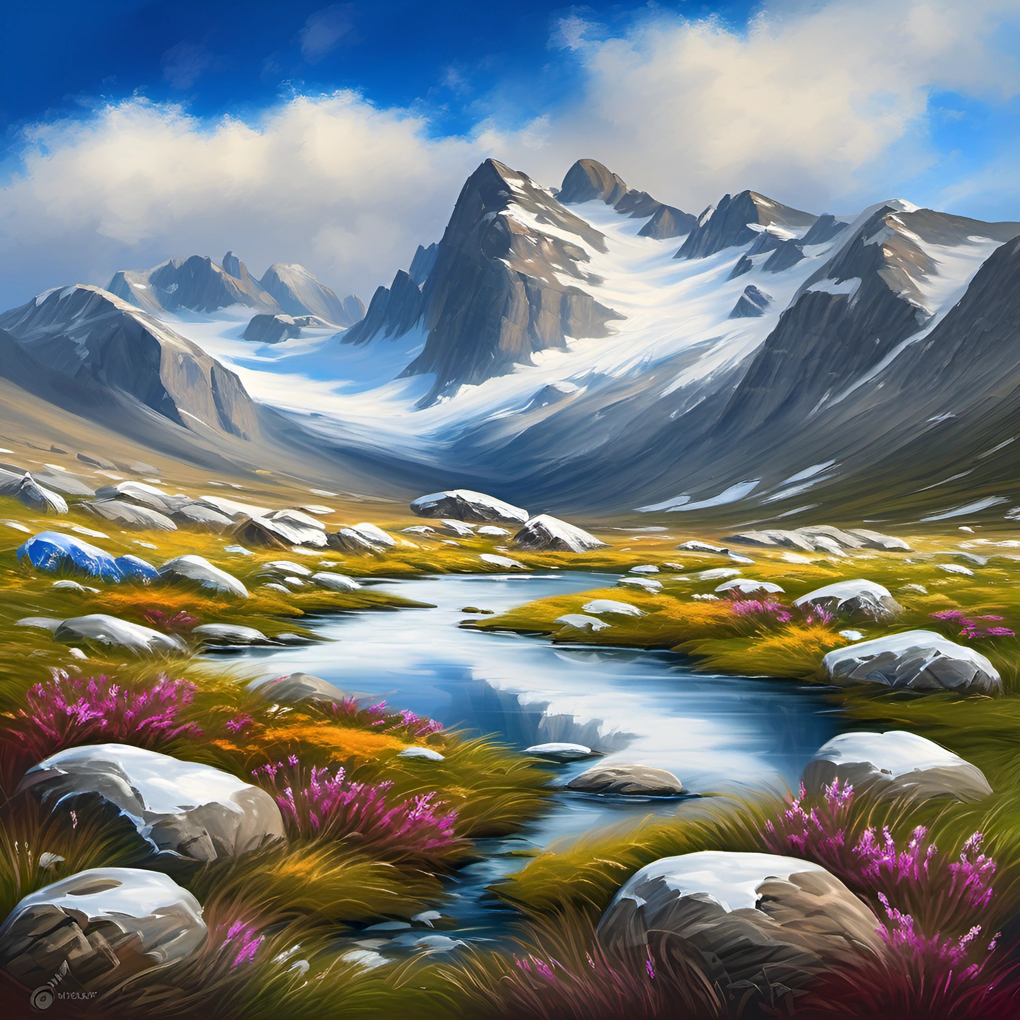 Mountain Stream Landscape Painting - Free Download - AI Scribbles