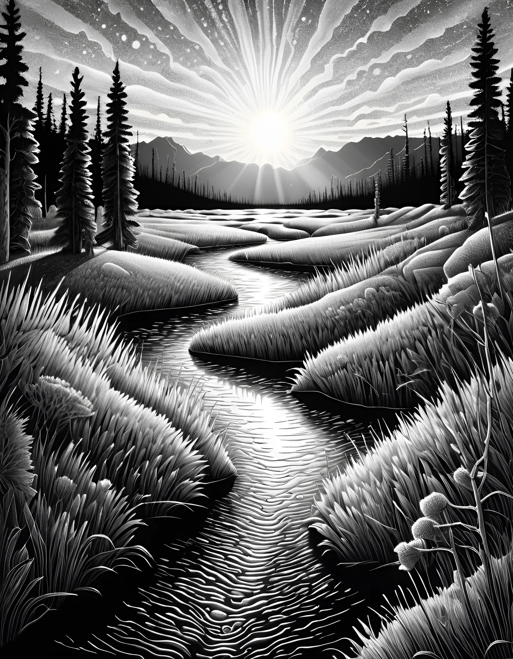 Serene Black and White Landscape - Free Download - AI Scribbles