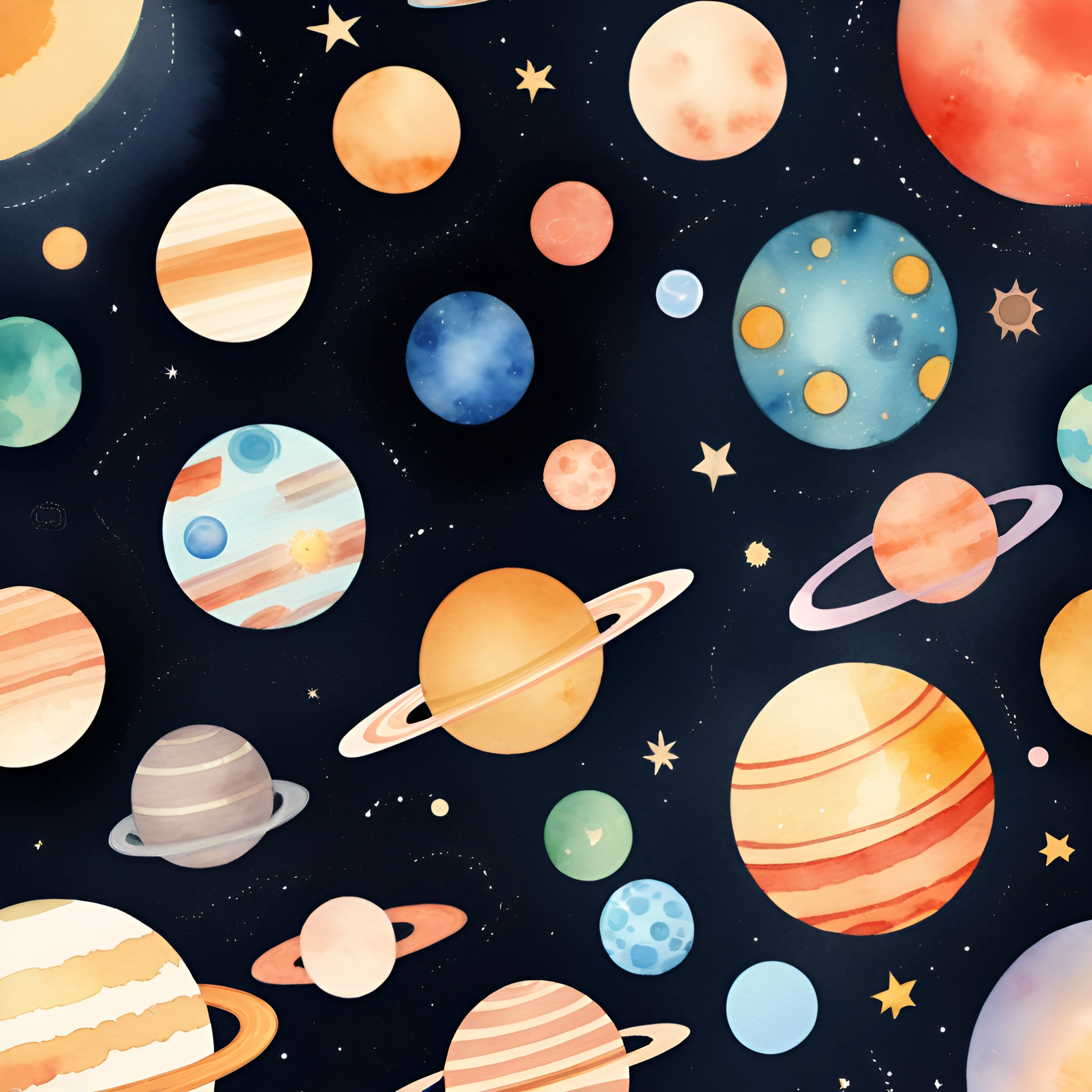 Celestial Bodies Watercolor Art - AI Scribbles - Download Now