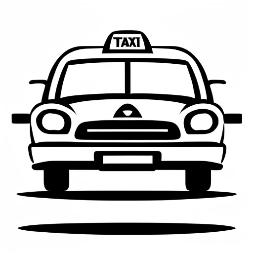a black and white image of a taxi cab with a sign on top
